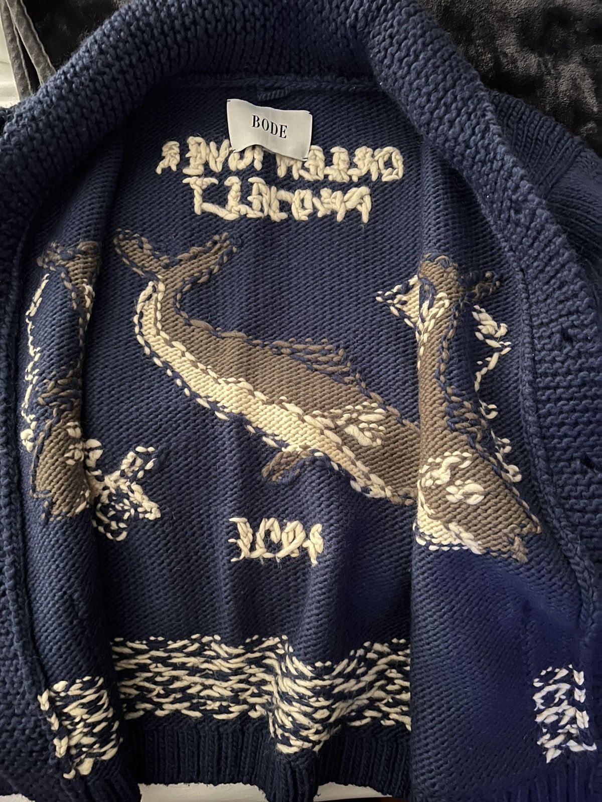 Bode BODE river fish wool and mohair shawl cardigan. $1,200.00. Size US L / EU 52-54 / 3 - 6 Thumbnail