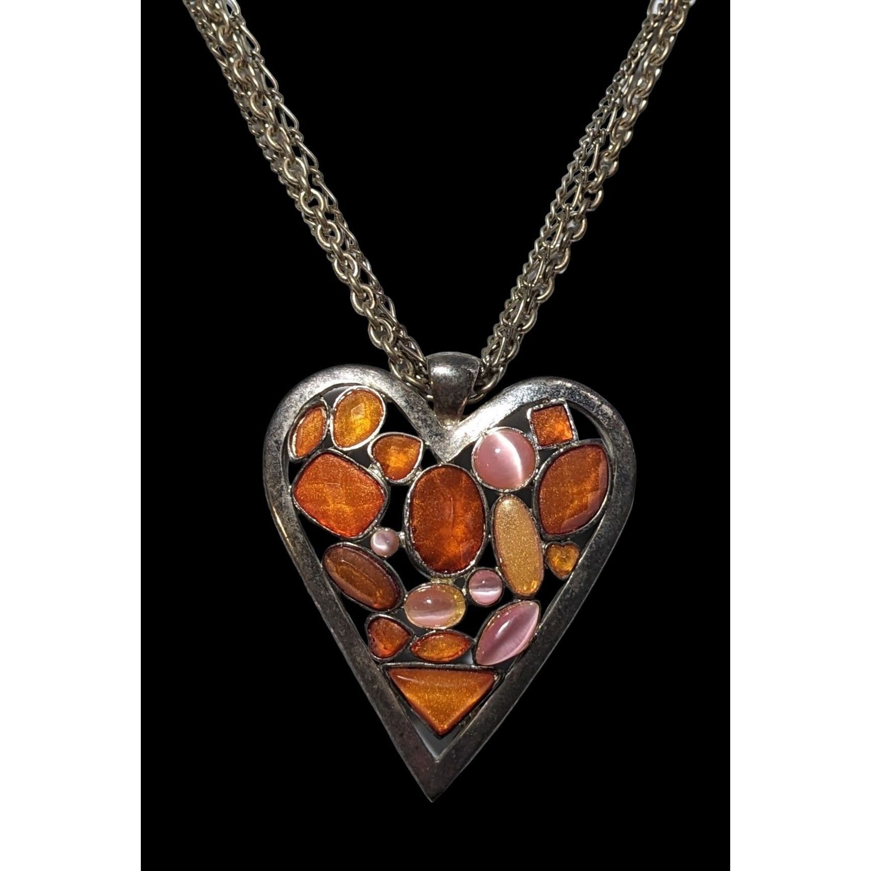 Other Pink And Orange Gemmed Heart Pendant Necklace Size ONE SIZE - 1 Thumbnail
