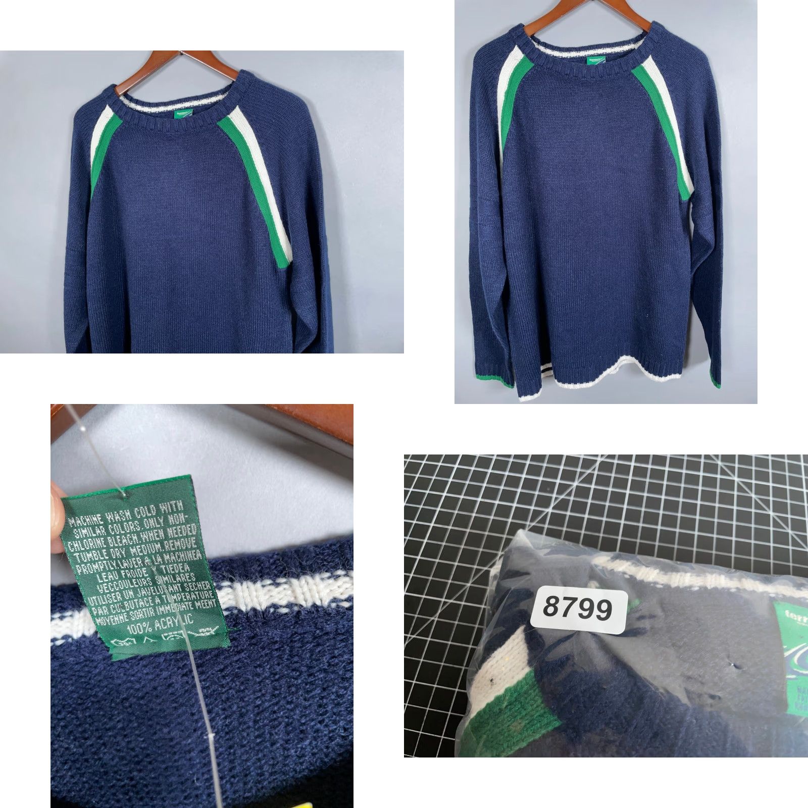 Vintage VINTAGE Ferruche Y2K Sweater Men Large Casual Chunky-Knit Crew Neck 90s Retro Dark Blue Green Emery Skater Emo Size US L / EU 52-54 / 3 - 8 Thumbnail