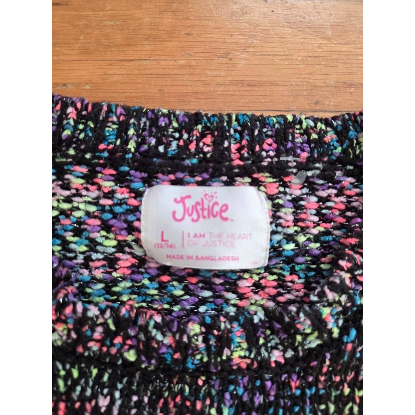 Justin Justice Marled Crewneck Sweater Black Rainbow Large A001148 Size XL / US 12-14 / IT 48-50 - 4 Thumbnail