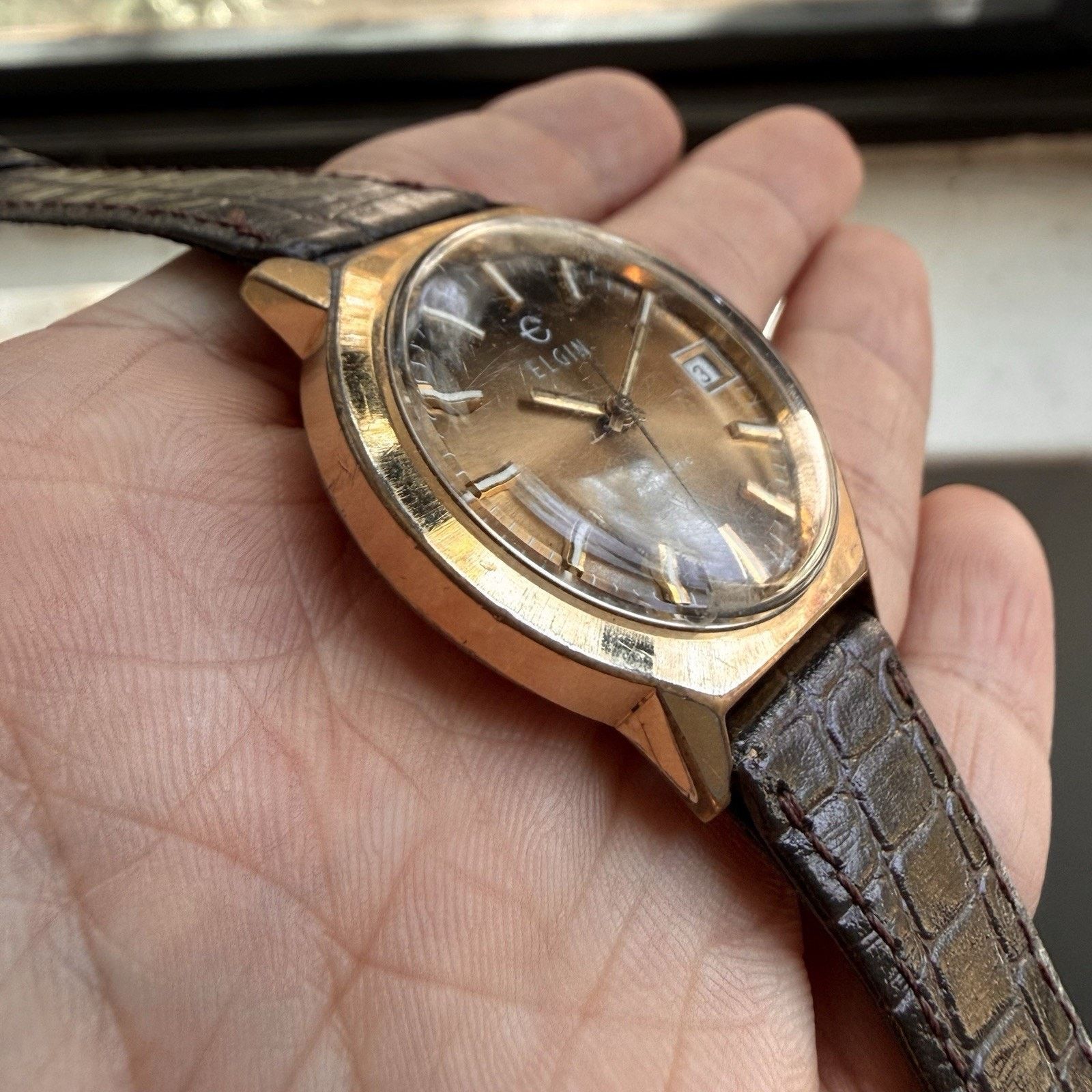 Elgin National Watch Company × Vintage Vintage Elgin Swiss Automatic Watch Brown Dial Gold Tone Size 34 - 6 Thumbnail