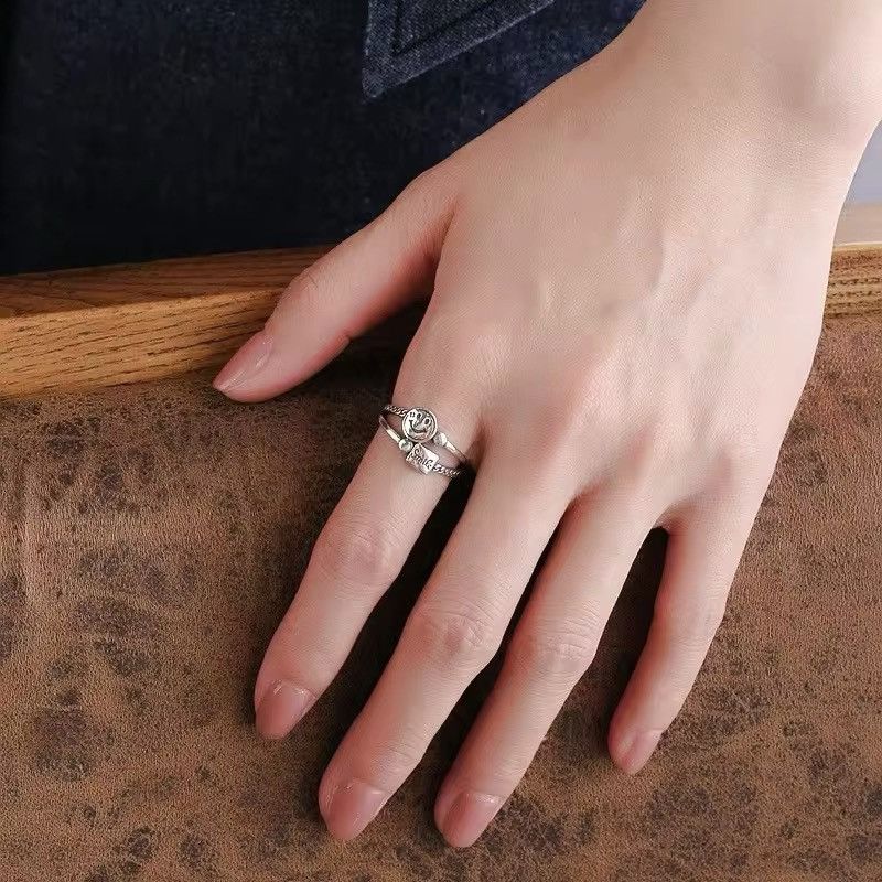 Jewelry Silver S925 Smiley Cartoon Funny Ring Size ONE SIZE - 3 Thumbnail