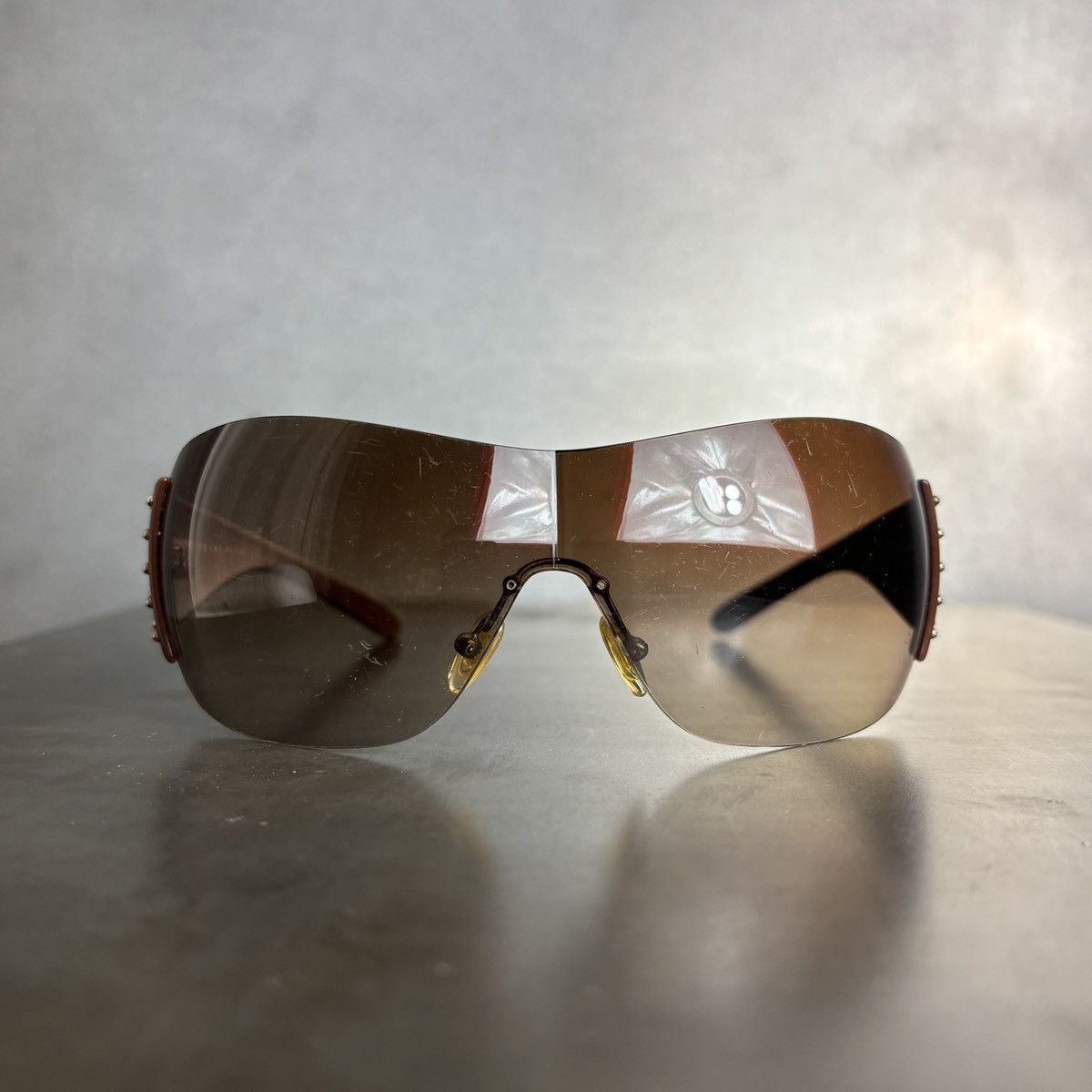 Prada 2011 Prada Sunglasses Y2K Prada Studded Shield Wrap SPR 29L Size ONE SIZE - 6 Thumbnail