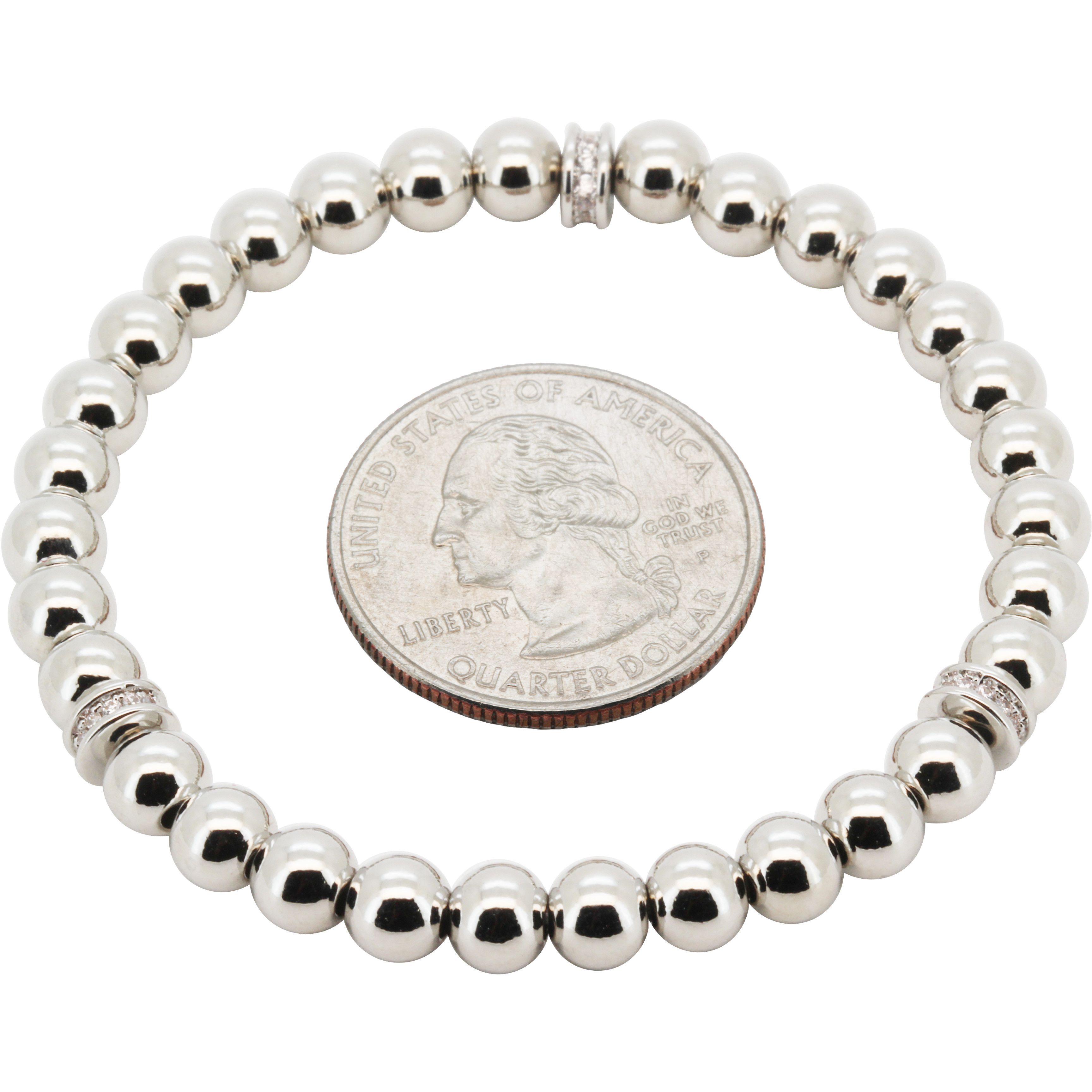 Other 14k GP AAA CZ Rondelle Spacer 6mm Beaded Stretch Bracelet 7” Size ONE SIZE - 1 Preview