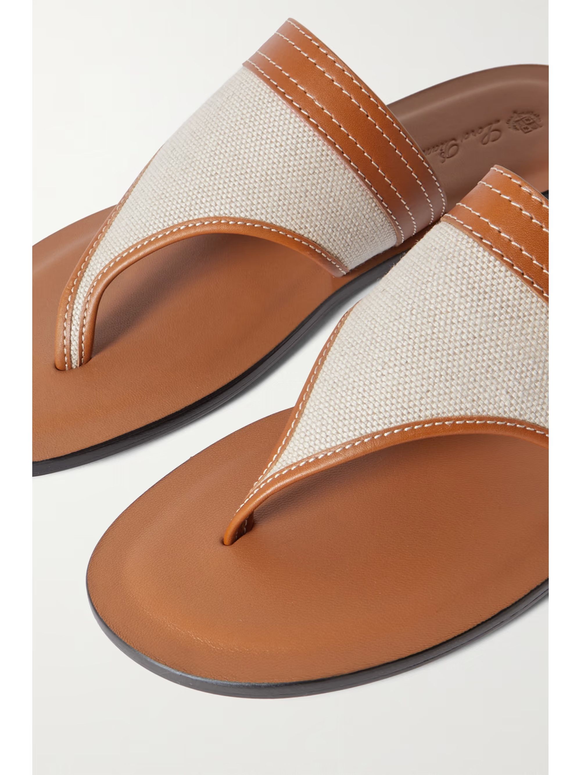 Loro Piana o1srvl11e0225 Leather Flip Flops in Brown & Beige Size US 6 / IT 36 - 4 Thumbnail