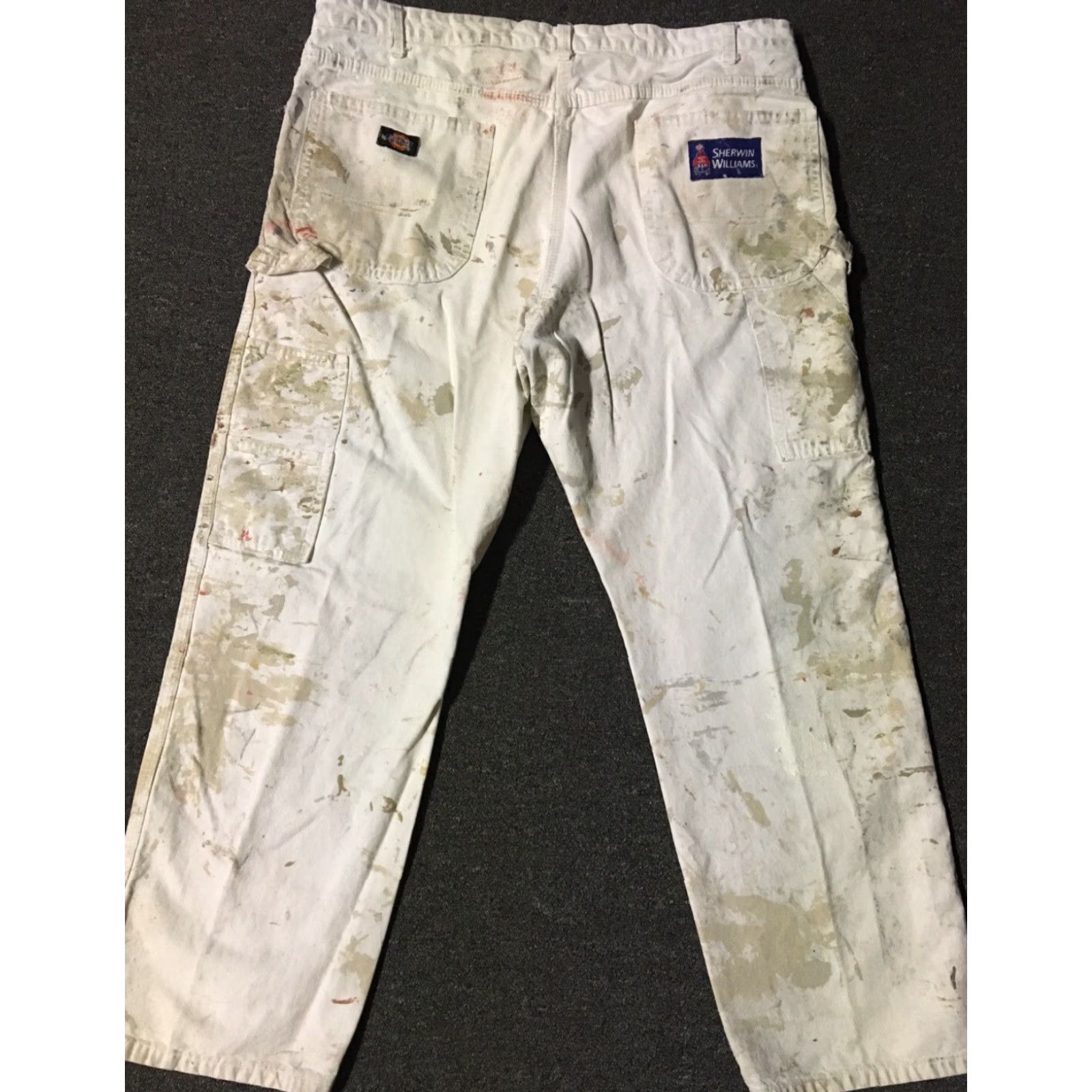 Dickies VINTAGE Dickies Thrashed Faded Distress Paint Pants 38 White Men Pants 90s Grunge Biker Punk Work Cargo Jeans/Dungaree Style Mens Size US 38 / EU 54 - 2 Thumbnail