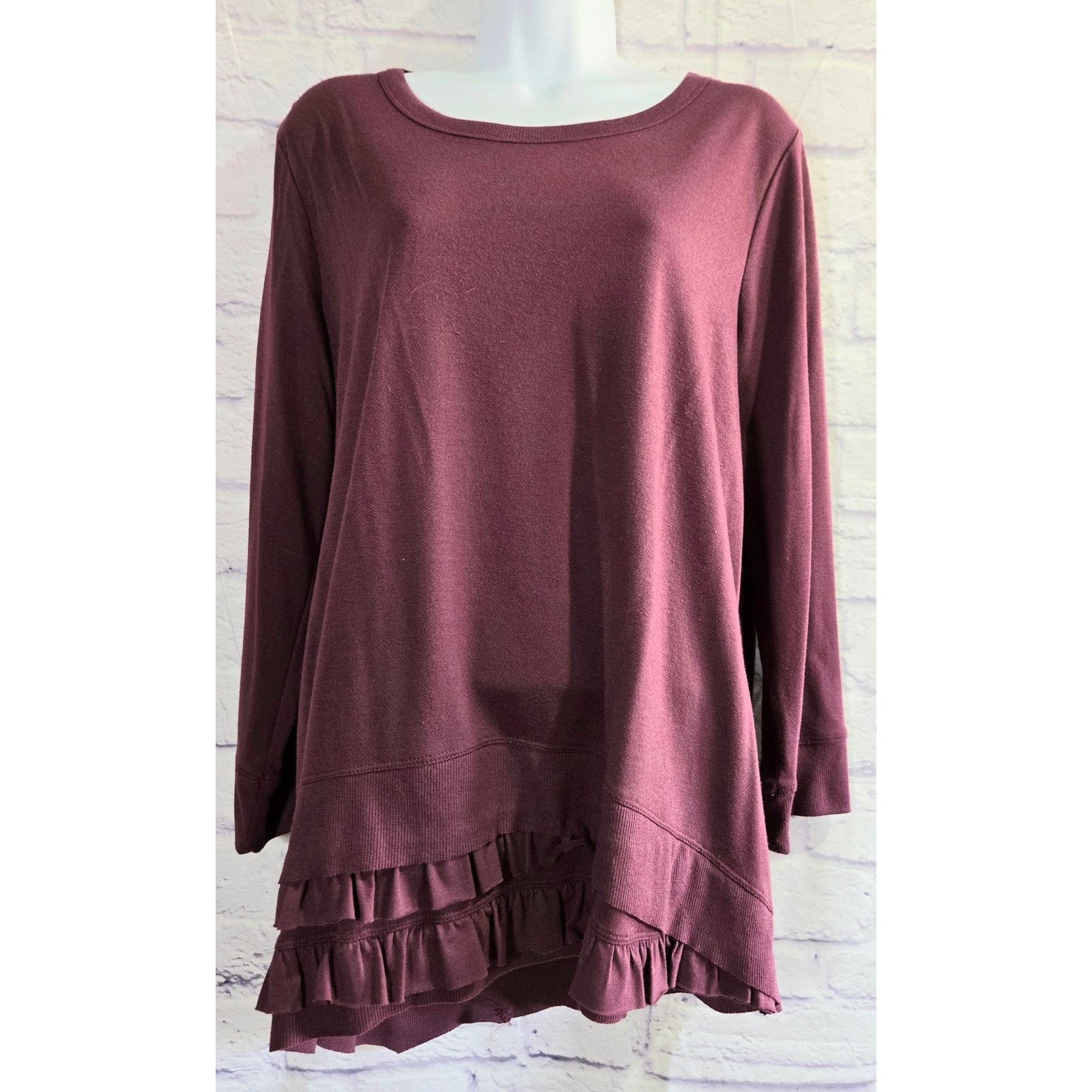 Other Simple Vera Vera Wang Burgundy Ruffled Hem Top Large Size L / US 10 / IT 46 - 1 Thumbnail