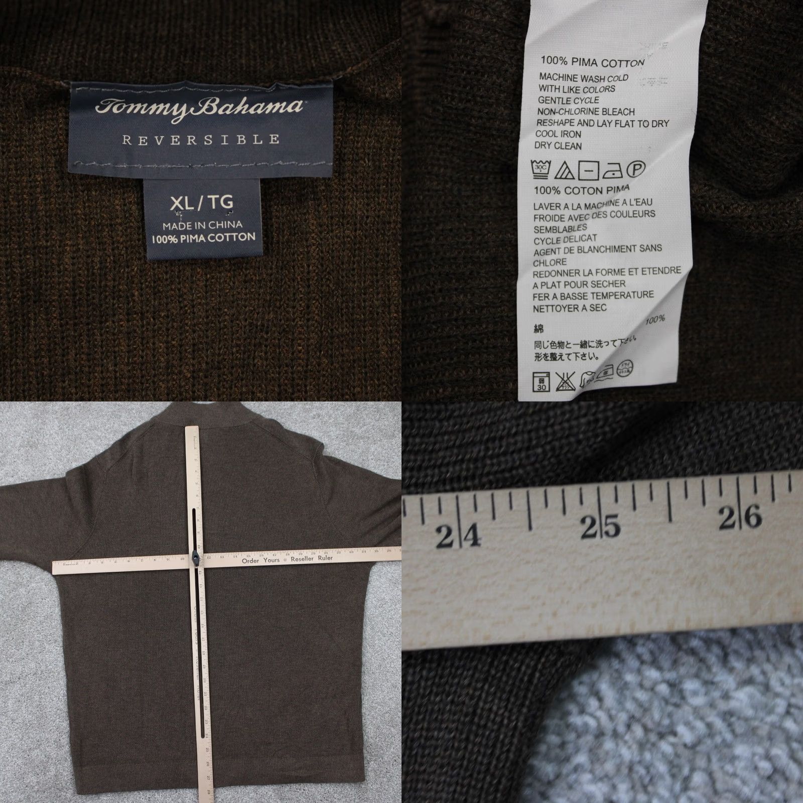 Tommy Bahama Tommy Bahama Reversible Sweatshirt Mens XL Brown 1/4 Zip Pima Cotton L/S Sweater Size US XL / EU 56 / 4 - 8 Thumbnail