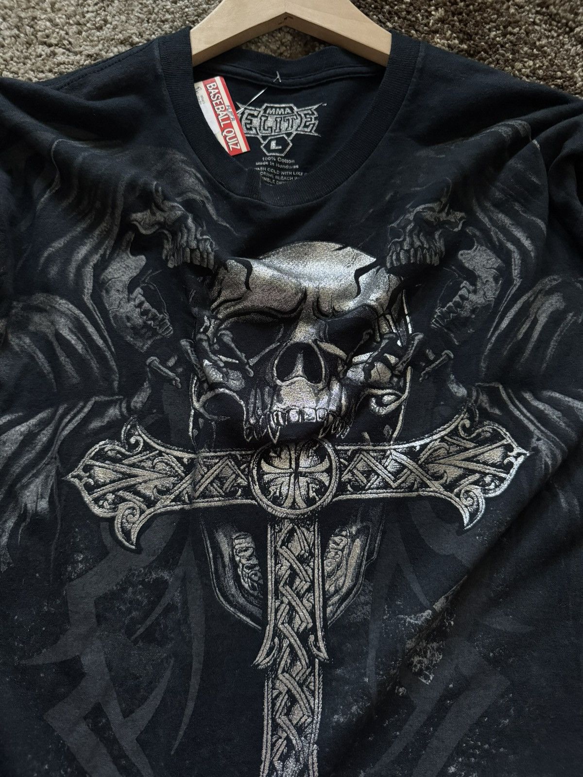 Other MMA ELITE Black skull cross tee W/ silver accents Tee Large Size US L / EU 52-54 / 3 - 4 Thumbnail