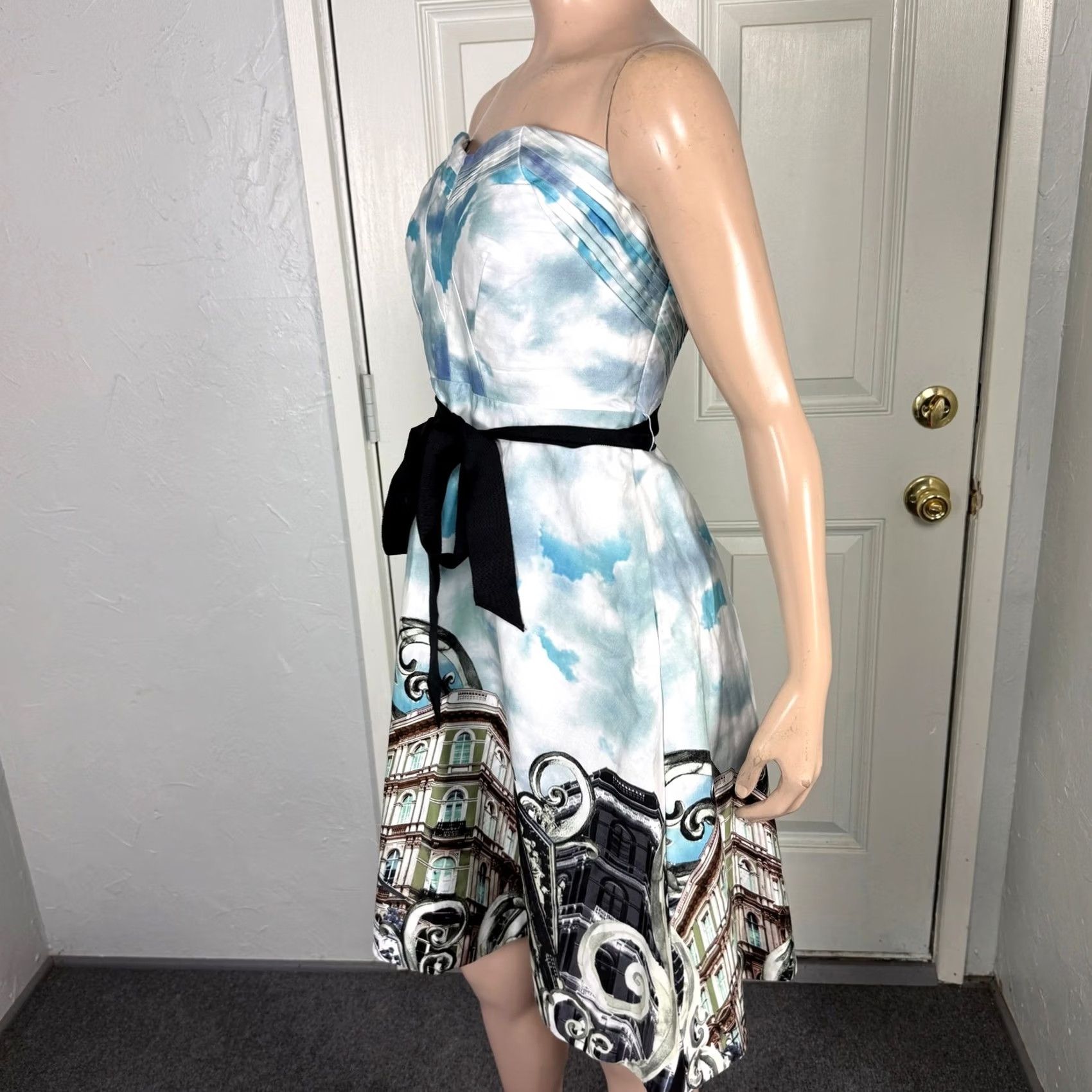 Anthropologie Anthropologie Womens Dress Skyward Scenic Strapless Cotton Knee Length Sleeveless Geometric Bohemian Casual Zip Blue 6 Size M / US 6-8 / IT 42-44 - 3 Thumbnail