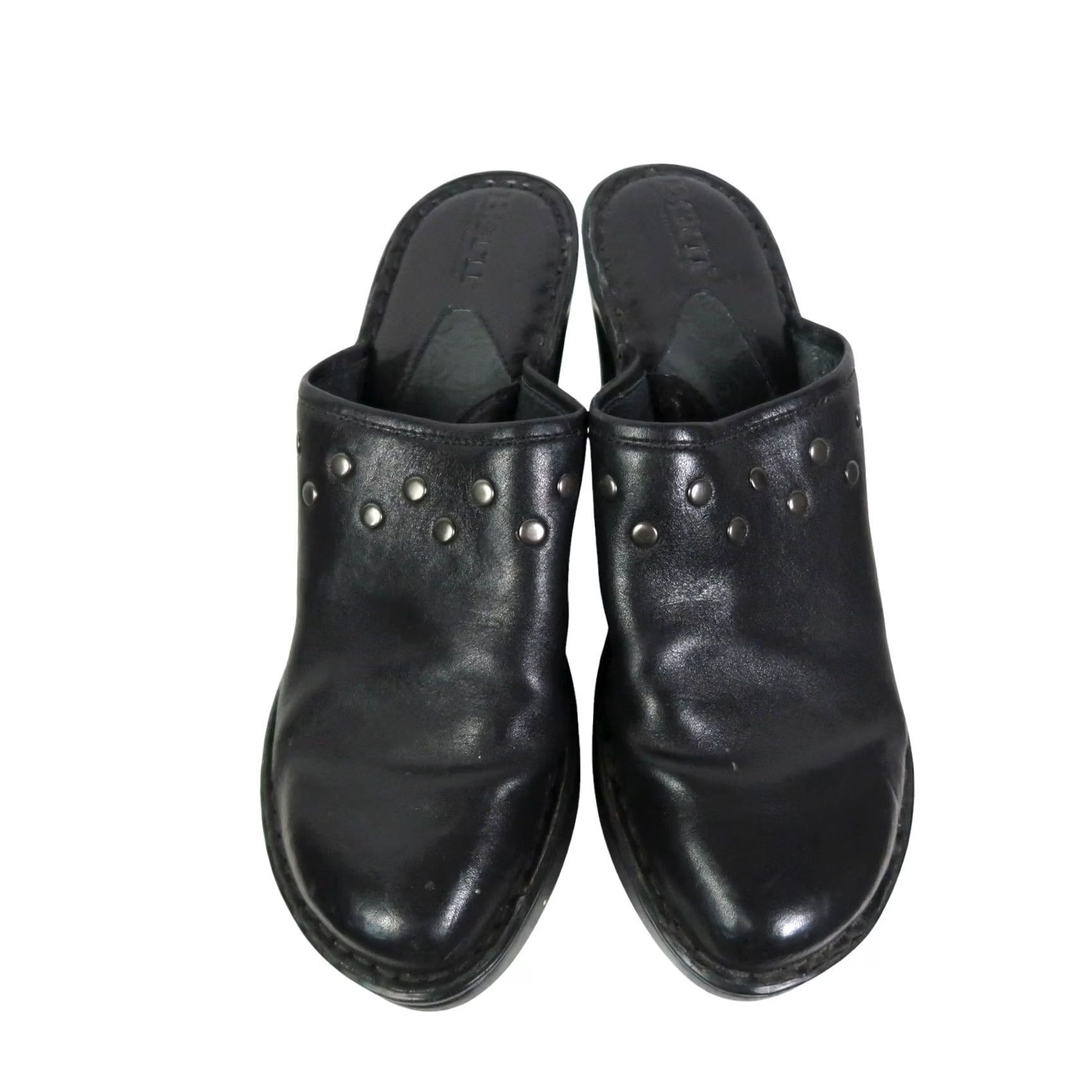 Born Born Black Leather Studded Wedge Heel Mule Clogs Women 8 Studded Bohemian Casual High Heel Spring Fall Shoes Size US 8 / IT 38 - 2 Thumbnail