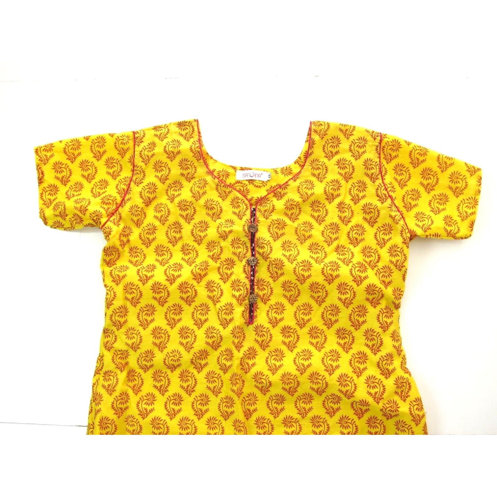 Pinko Sarjana Dress Women Short Sleeve Tunic Kurta Flower Floral Yellow Smock Midi A-Line Casual Formal S-M Womens Size 28" / US 6 / IT 42 - 3 Thumbnail
