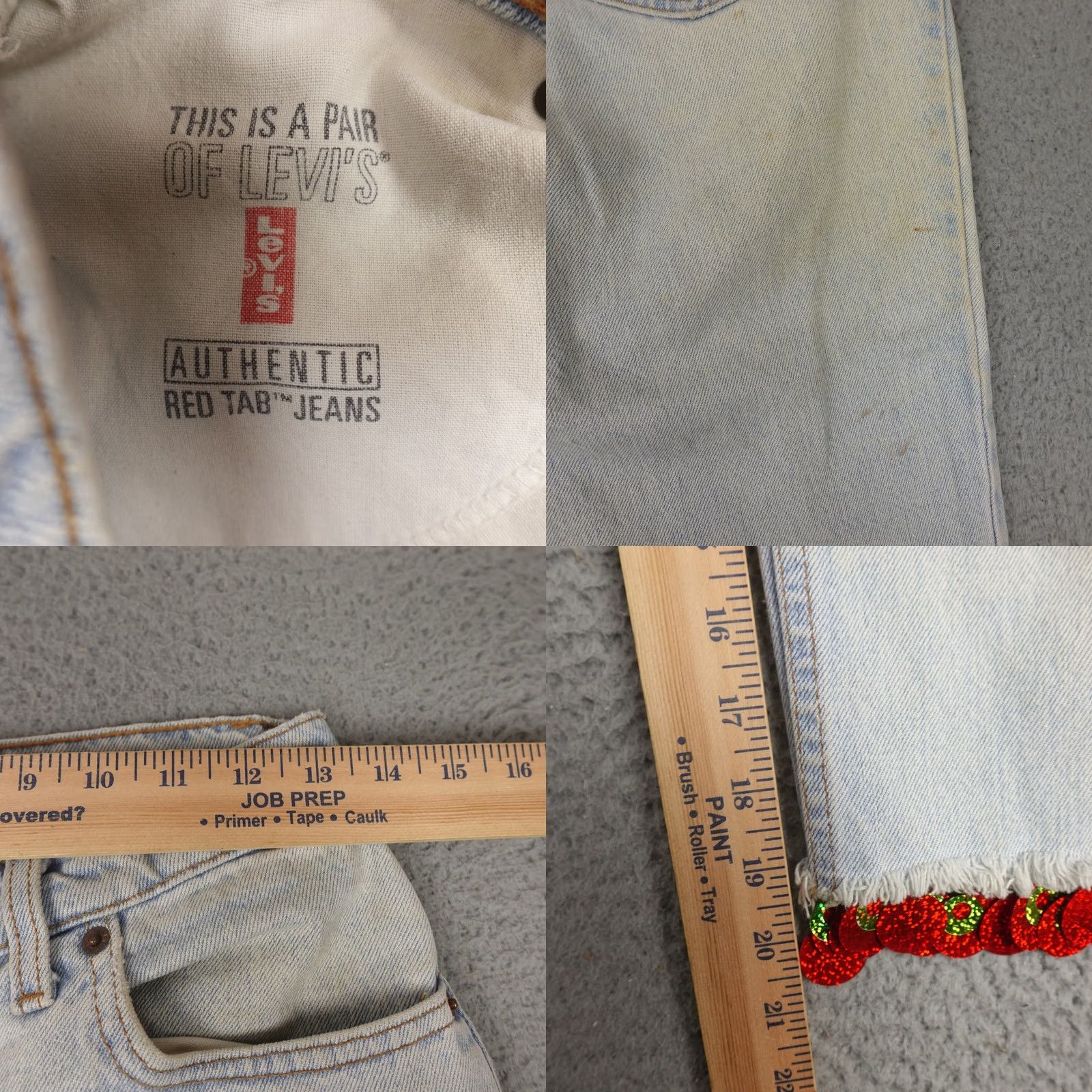 Levi's VINTAGE Levi's Jeans Womens 6 Light Wash Blue Denim Strawberry Sequin Trim Distressed 80s 90s Size 28" / US 6 / IT 42 - 10 Thumbnail