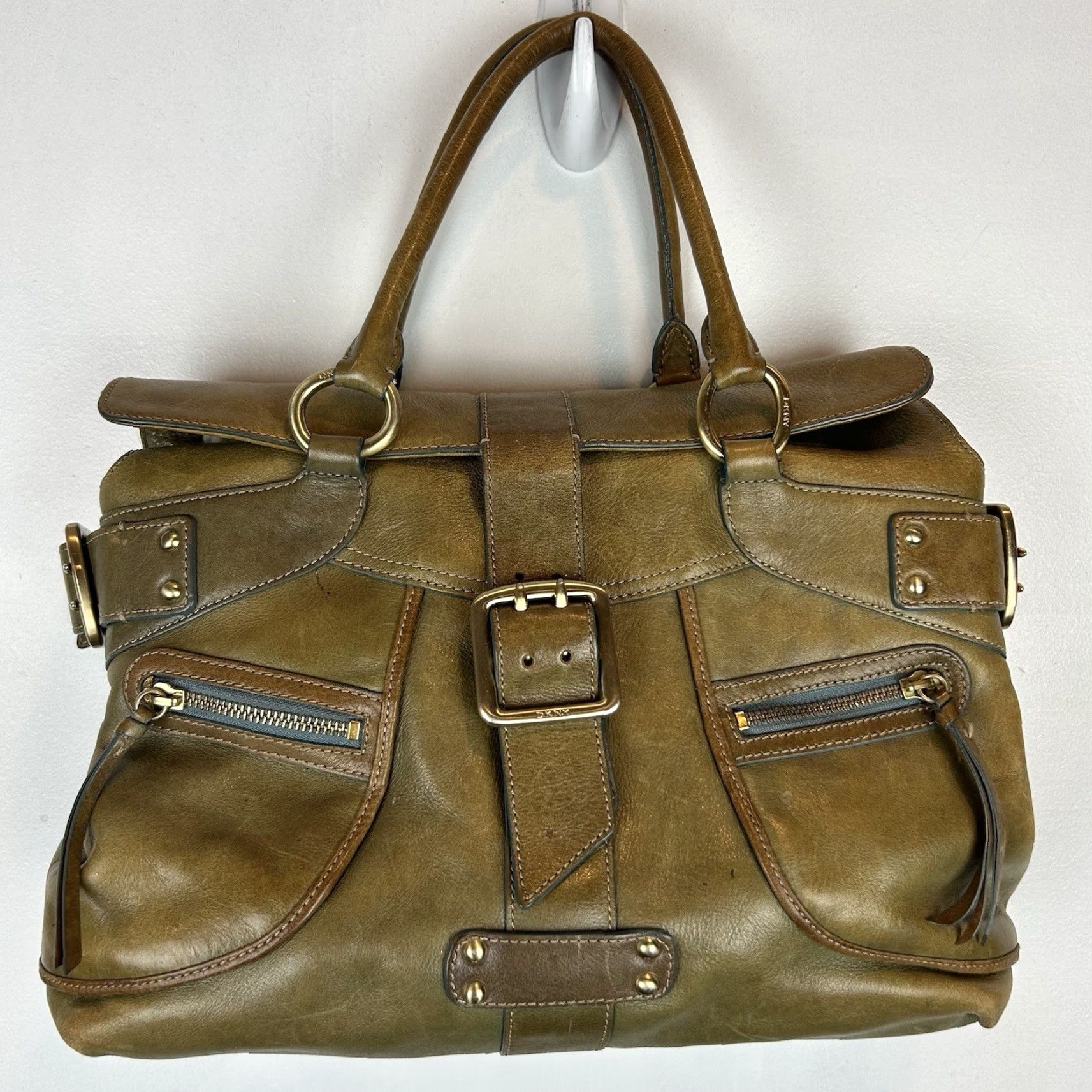 DKNY DKNY Purse Shoulder Army Green Leather Double Handles Read Size ONE SIZE - 2 Thumbnail