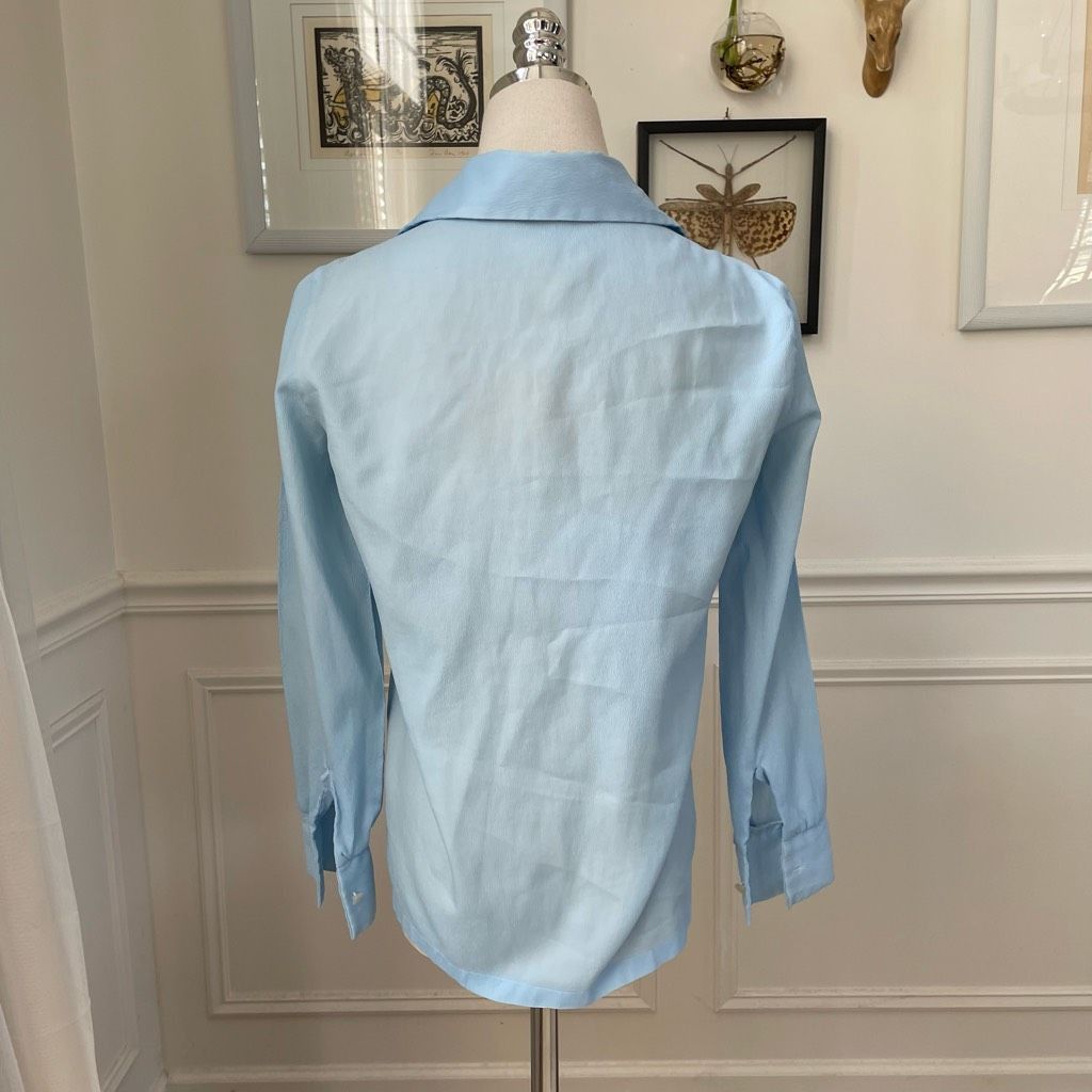 Vintage Vintage 70s Miss Holly Light Blue Textured Crepe Pointy Coll Size M / US 6-8 / IT 42-44 - 6 Thumbnail