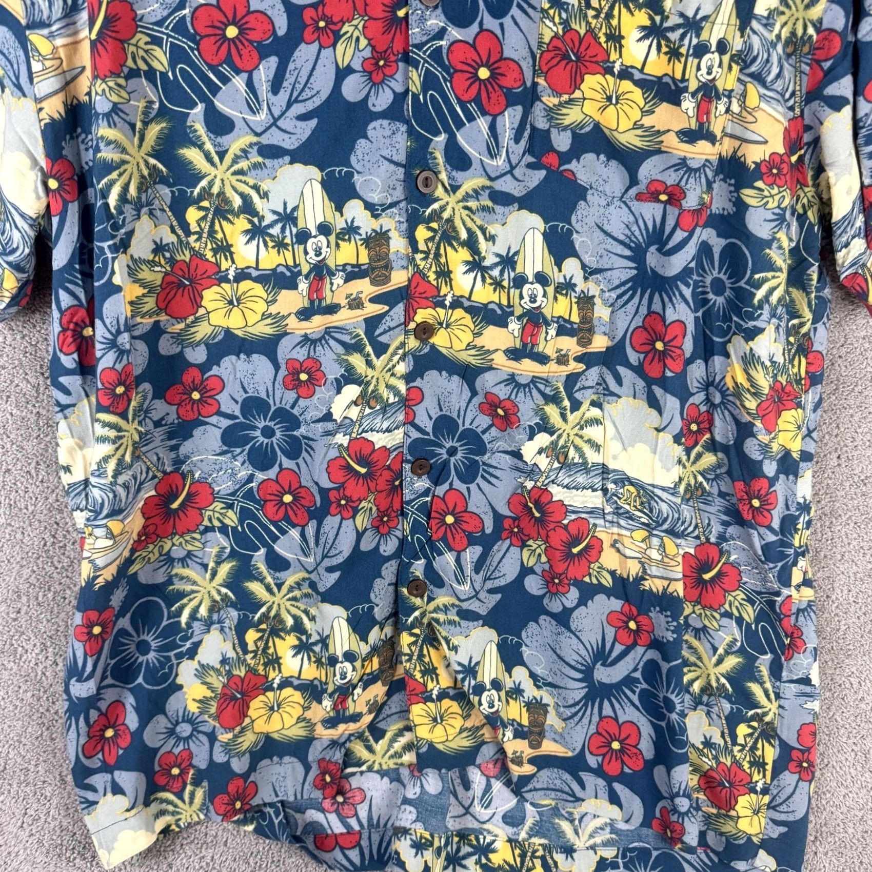 Disney Disney Parks Shirt Mens L Blue Mickey Hawaiian Button Front Tropical Surfing Size US L / EU 52-54 / 3 - 4 Thumbnail