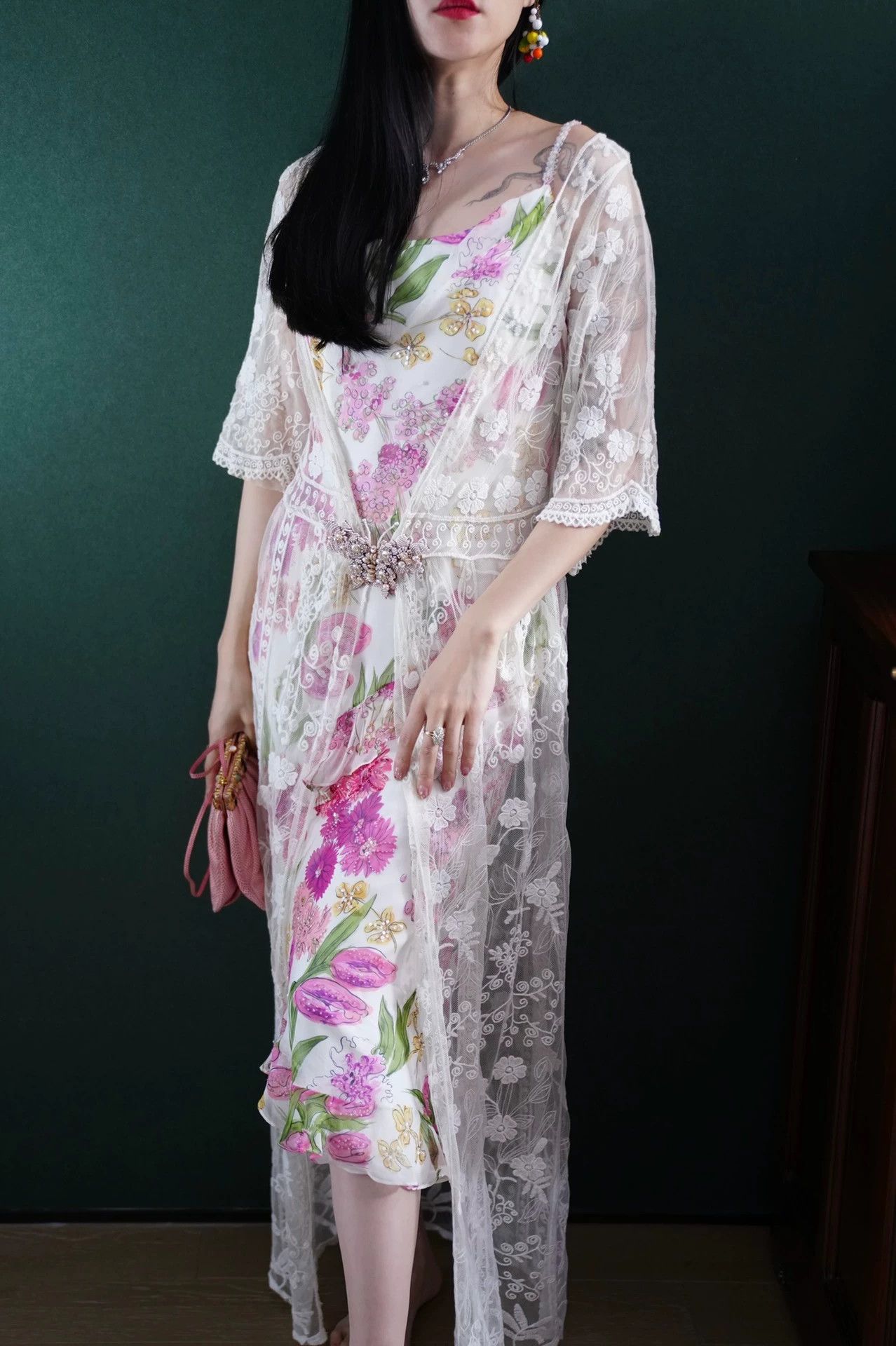 Vintage Vintage All White Oriental Floral Embroidered Cover-up SM Size ONE SIZE - 9 Thumbnail
