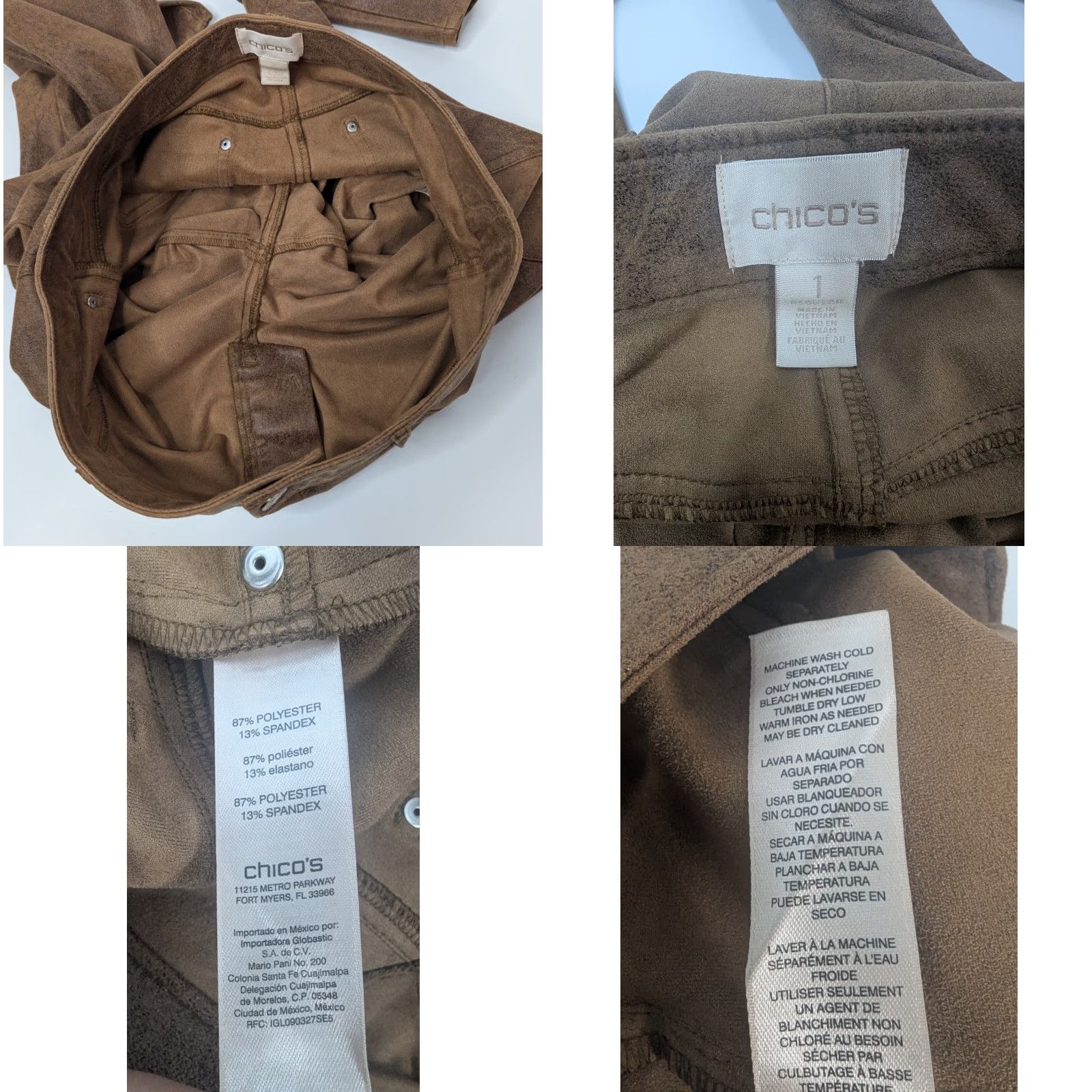 Vintage Chico's Faux-Suede Knit Pants Womens M Brown Slim Skinny Mid Rise Pants Womens Slim M Brown Knit Suede-Style Hook: Button Front Flat Front Pockets Size 32" / US 10 / IT 46 - 8 Thumbnail