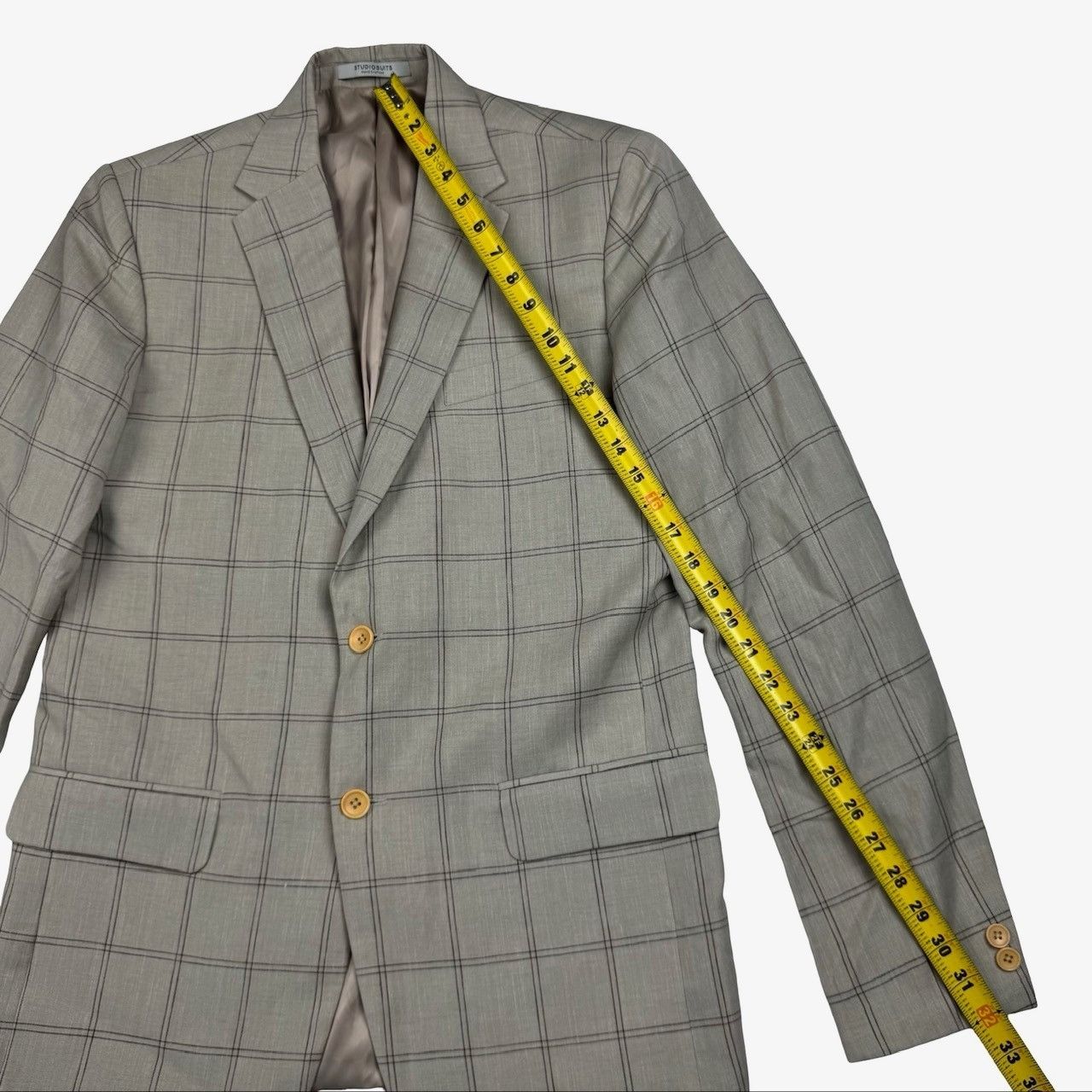 Other StudioSuits Bespoke Men's 2-Button Linen Blazer Beige Plaid Size 38L - 10 Thumbnail