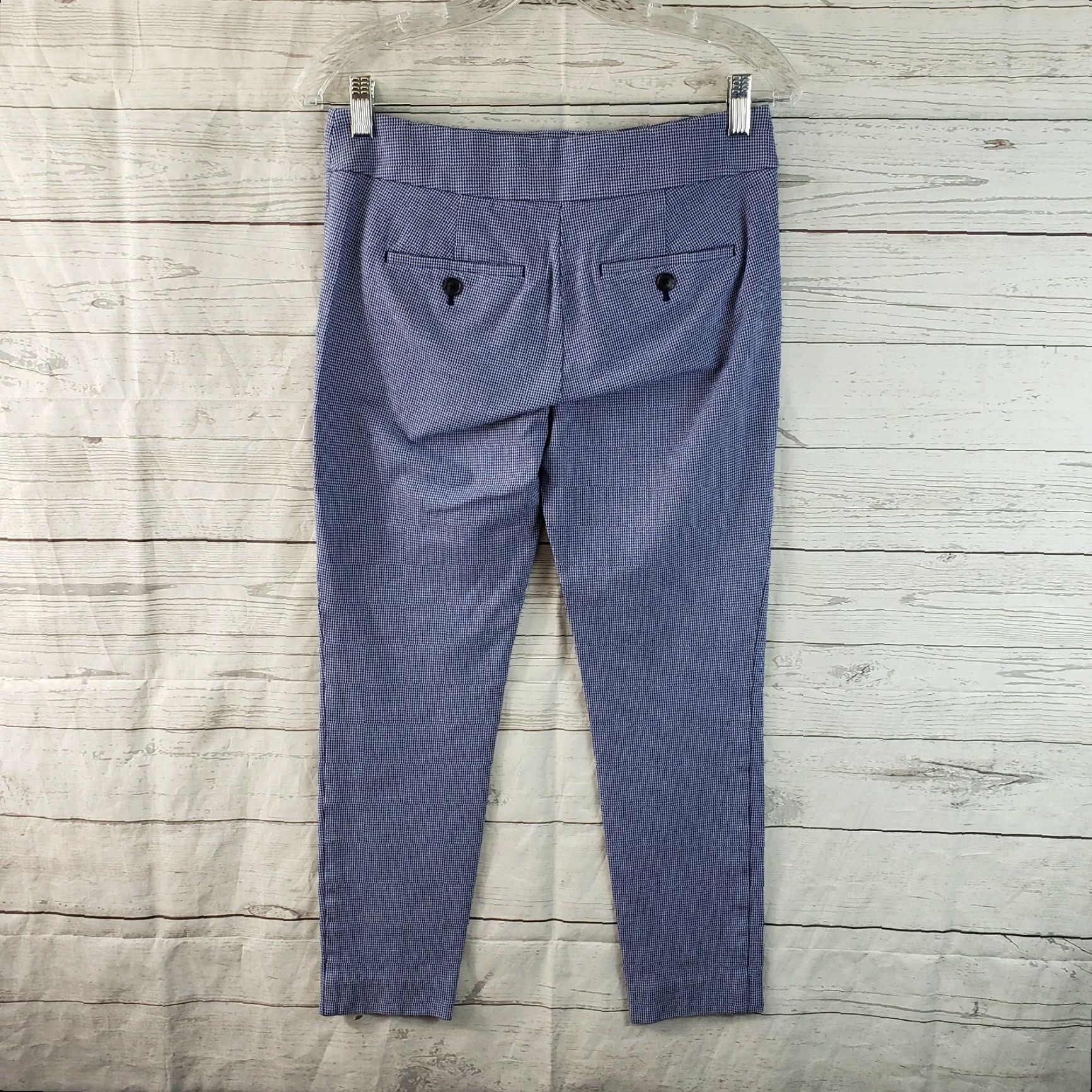Ann Taylor Ann Taylor LOFT Womens Marisa Cropped Pants Sz 0 Blue Houndstooth Cotton Blend Size 25" / US 0 / IT 36 - 4 Thumbnail