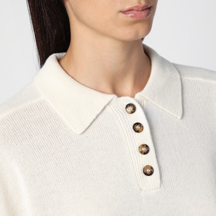 Loulou de Saison o1d2blof0824 Cashmere Polo Shirt in White Size M / US 6-8 / IT 42-44 - 4 Thumbnail