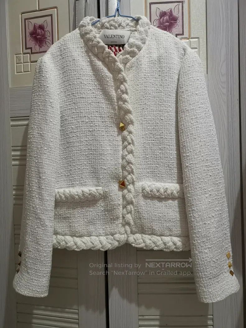 Valentino Valentino Twist pyramid knitted tweed small fragrant coat Size L / US 10 / IT 46 - 1 Thumbnail
