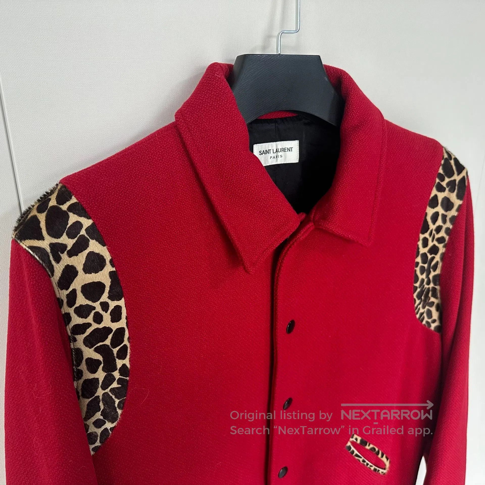 Saint Laurent Paris Saint Laurent Red Leopard Wool Varsity Jacket. Size US M / EU 48-50 / 2 - 3 Thumbnail