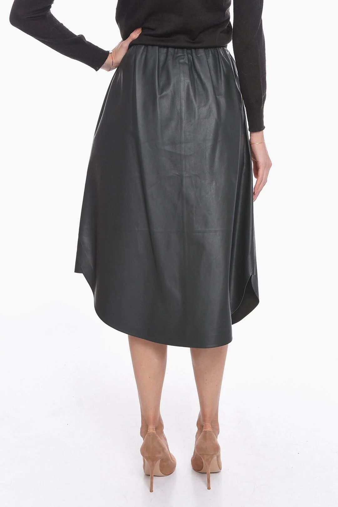 Bottega Veneta og1mm0426 Leather Midi Skirt in Grey Size 28" / US 6 / IT 42 - 2 Thumbnail