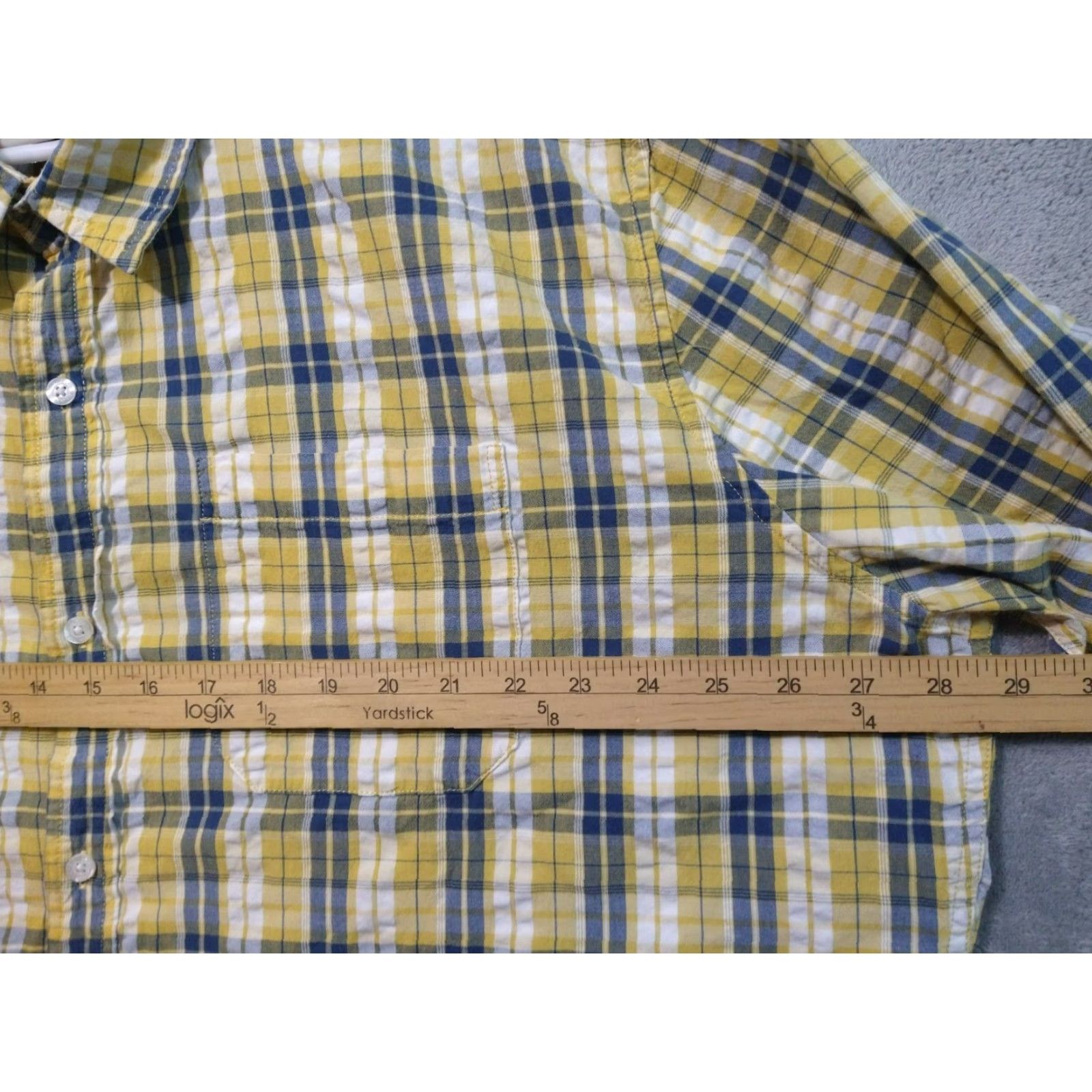 Vintage L.L. Bean Shirt Mens 2XL Yellow Seersucker Organic Cotton Plaid Slightly Fitted Size US XXL / EU 58 / 5 - 4 Thumbnail