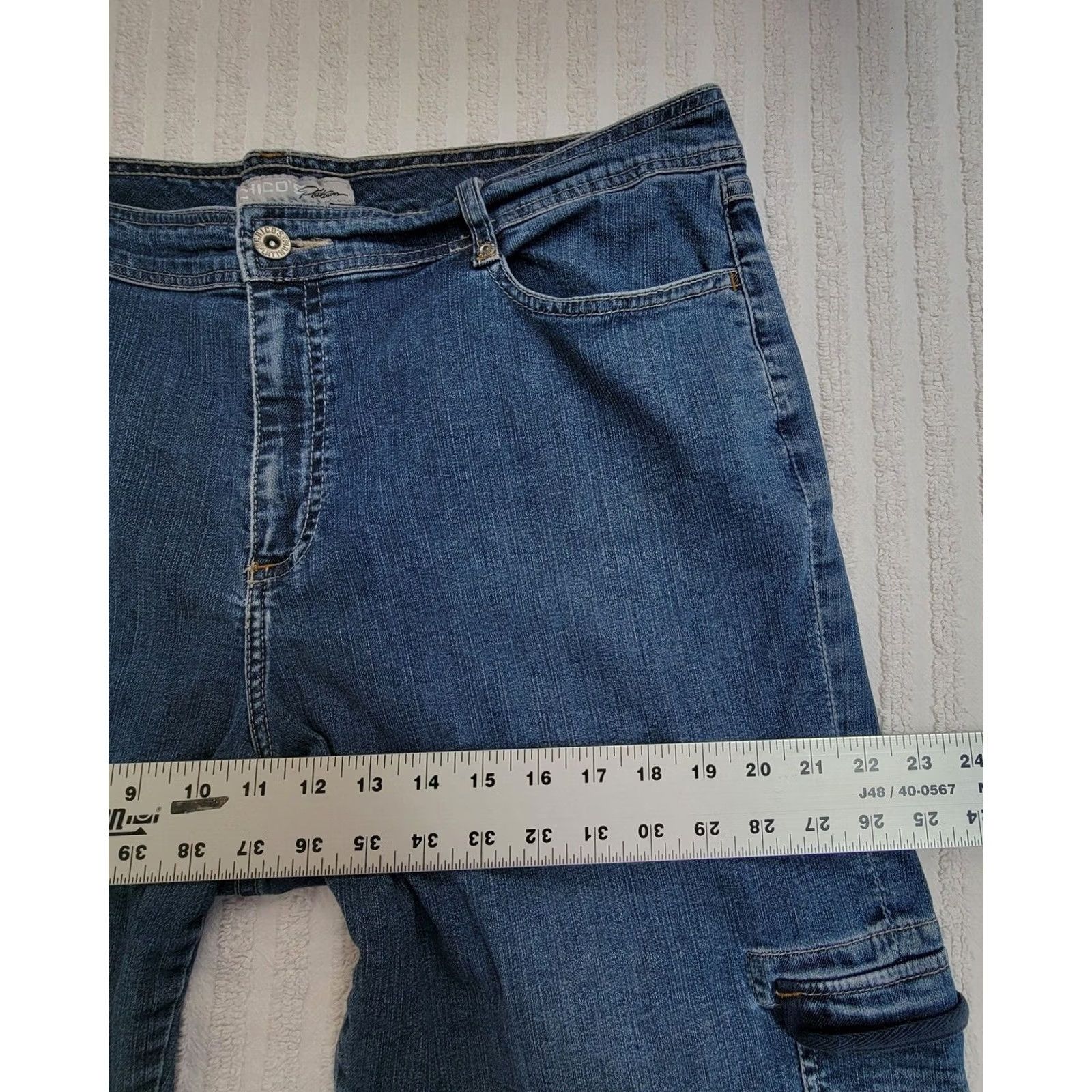 Vintage Chico's Platinum Womens High Rise Denim Wide-Leg Cargo Jeans Size 3 Blue Stretch Size 26" / US 2 / IT 38 - 6 Thumbnail