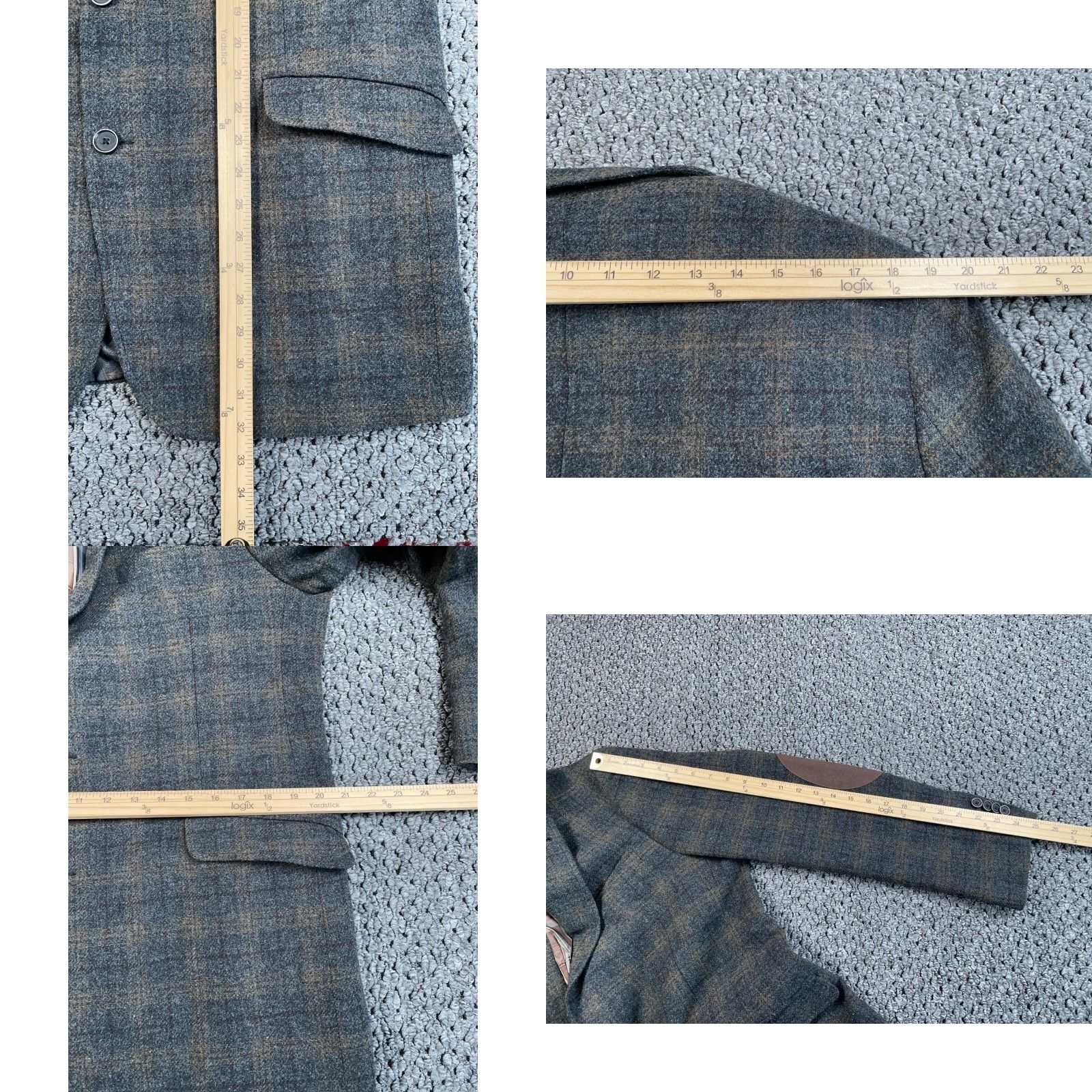 Joseph Abboud VINTAGE Joseph Abboud Glen Plaid Blazer Jacket Mens 44 Long Brown Elbow Patches Slim Size 44R - 8 Thumbnail