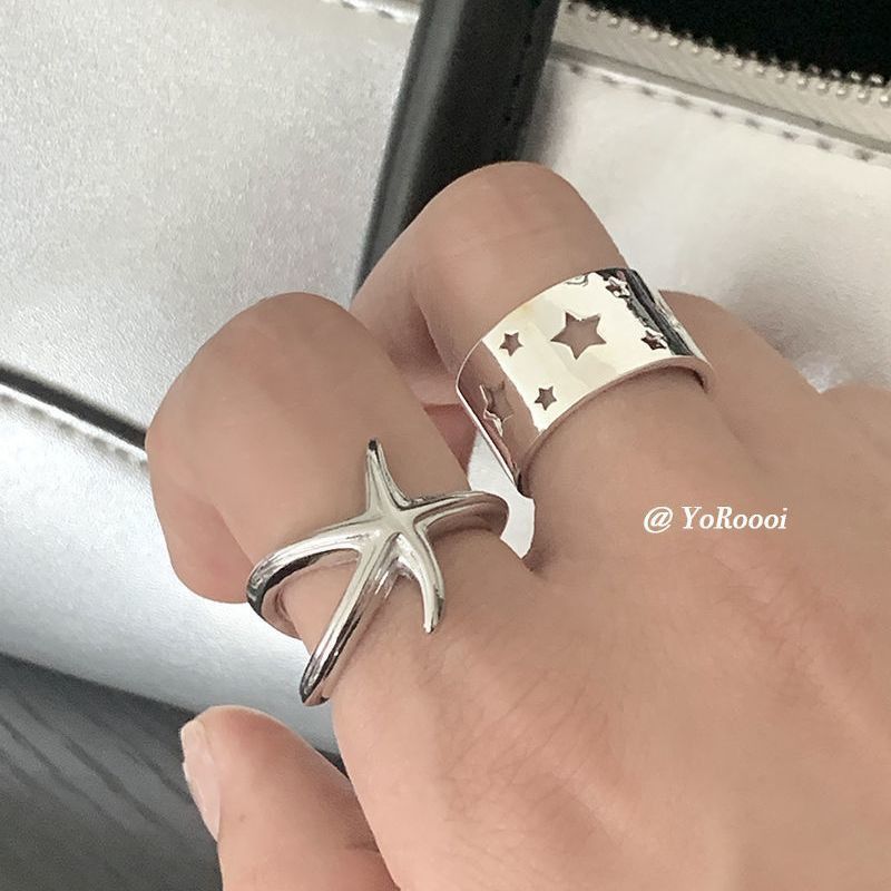 Jewelry Star Punk Jewelry Rings Open Size Chrome Ring (Size 7-13) Size ONE SIZE - 3 Thumbnail