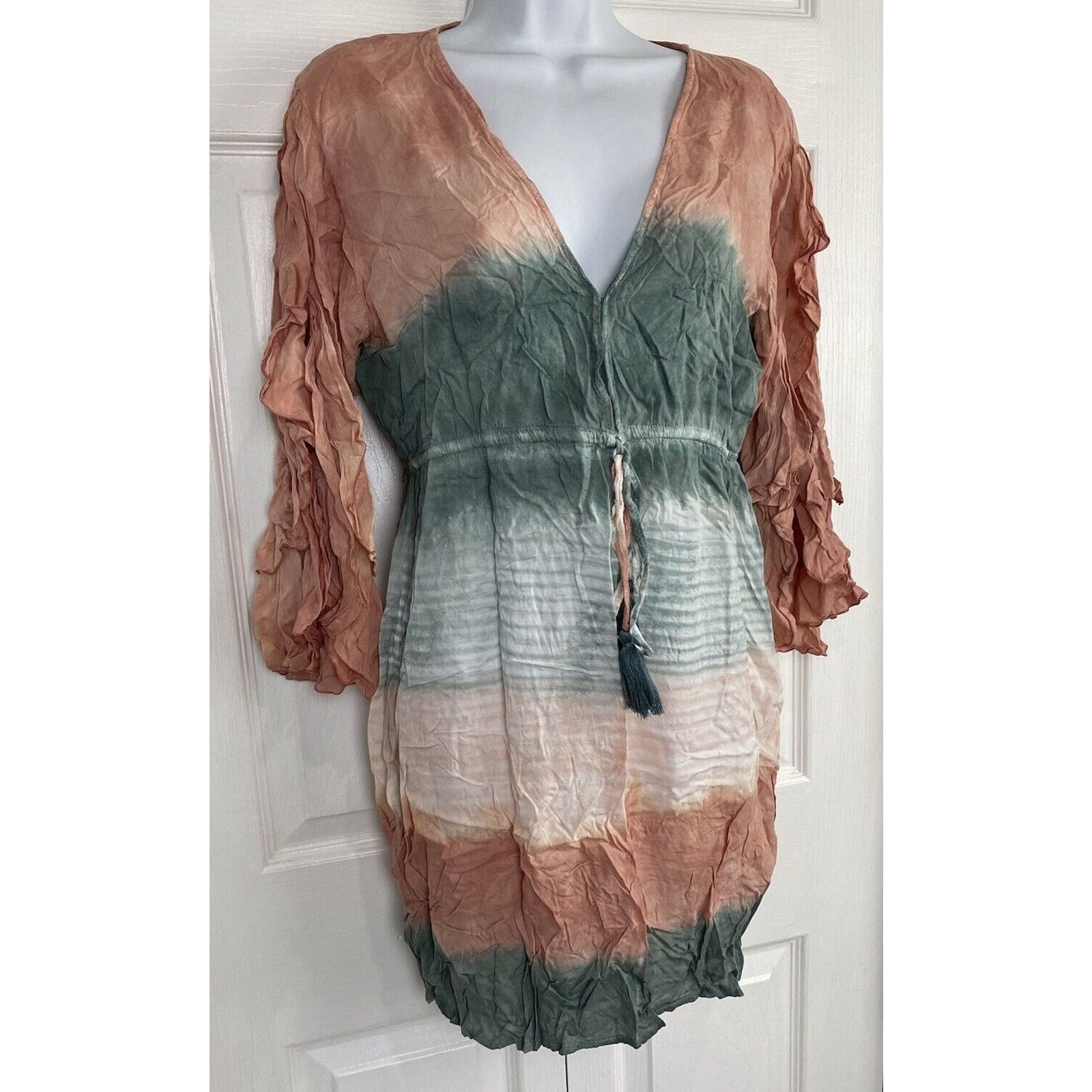 Other Tiare Hawaii Gray Orange Tie Dye Dress Cover Up Ruffle Size S / US 4 / IT 40 - 3 Thumbnail