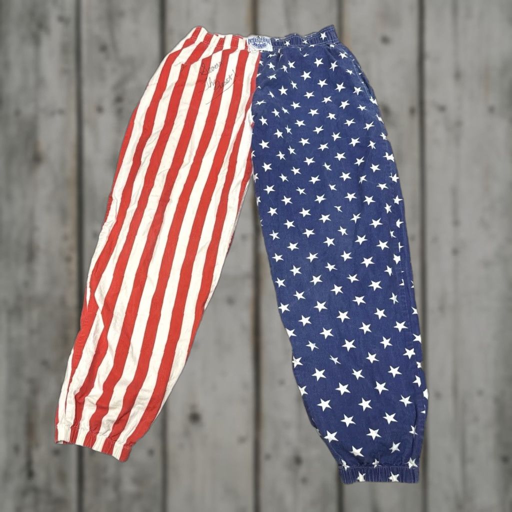 VINTAGE International Baggyz Dan Seven Signed Wrestling USA Flag Workout Pants Men L 30in Inseam Multicolor Mens