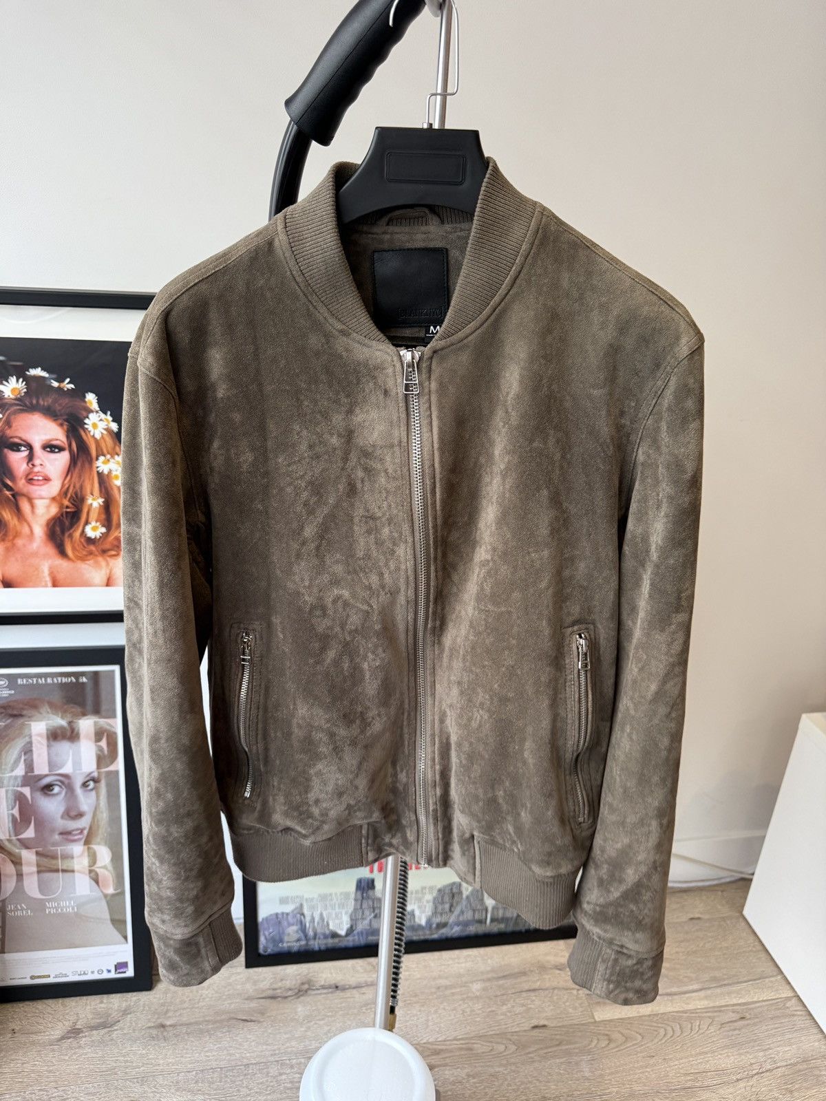 BLANKNYC BLANKNYC Men’s Faux Suede Bomber Jacket – Size M – Olive Size US M / EU 48-50 / 2 - 1 Thumbnail