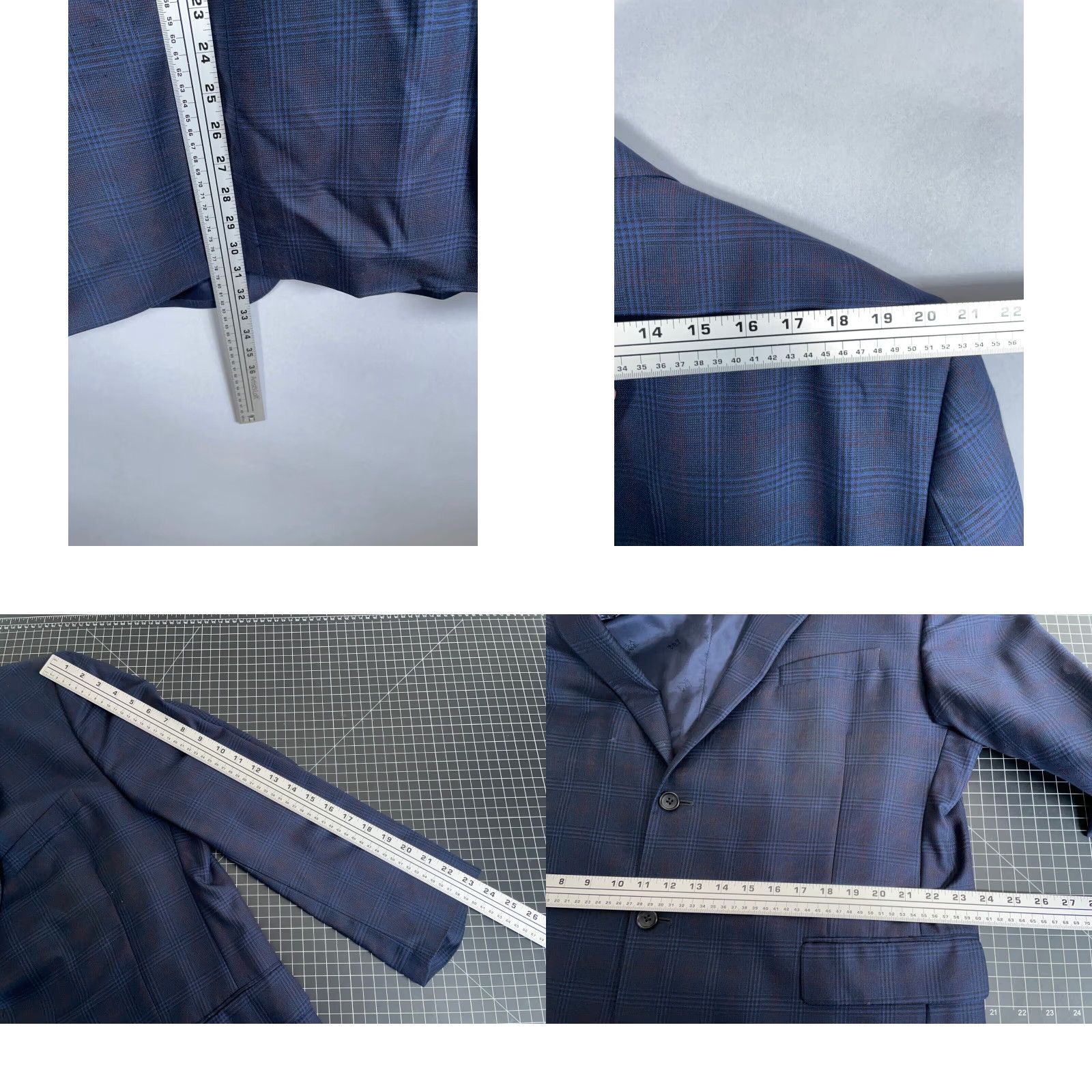 Jos. A. Bank VINTAGE Jos. A. Bank Wool Silk 2-Button Suit Jacket Men's 48 Regular Blue Plaid Check Classic Size 48R - 8 Thumbnail