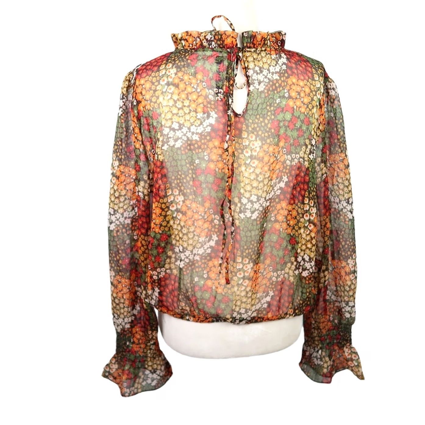 Vintage Walter Baker floral sheer blouse top orange green red M Womens Size M / US 6-8 / IT 42-44 - 4 Thumbnail