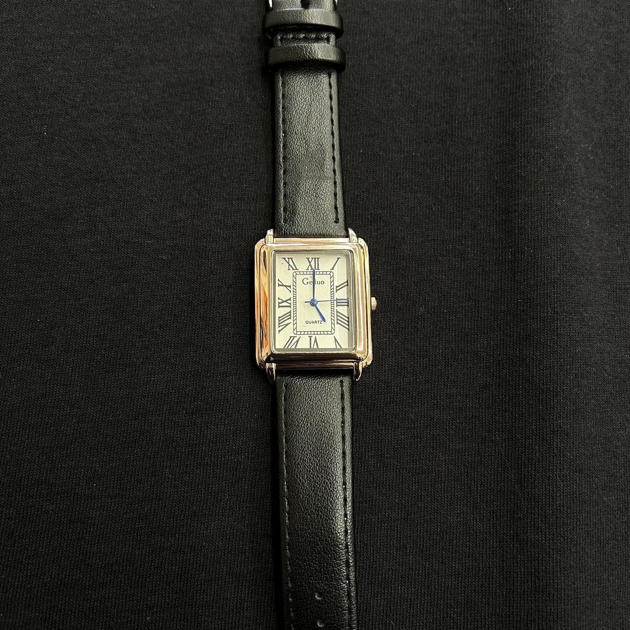 Archival Clothing x Vintage 2000S Style Rectangular Quartz Tank Leather Watch in Black, Men's