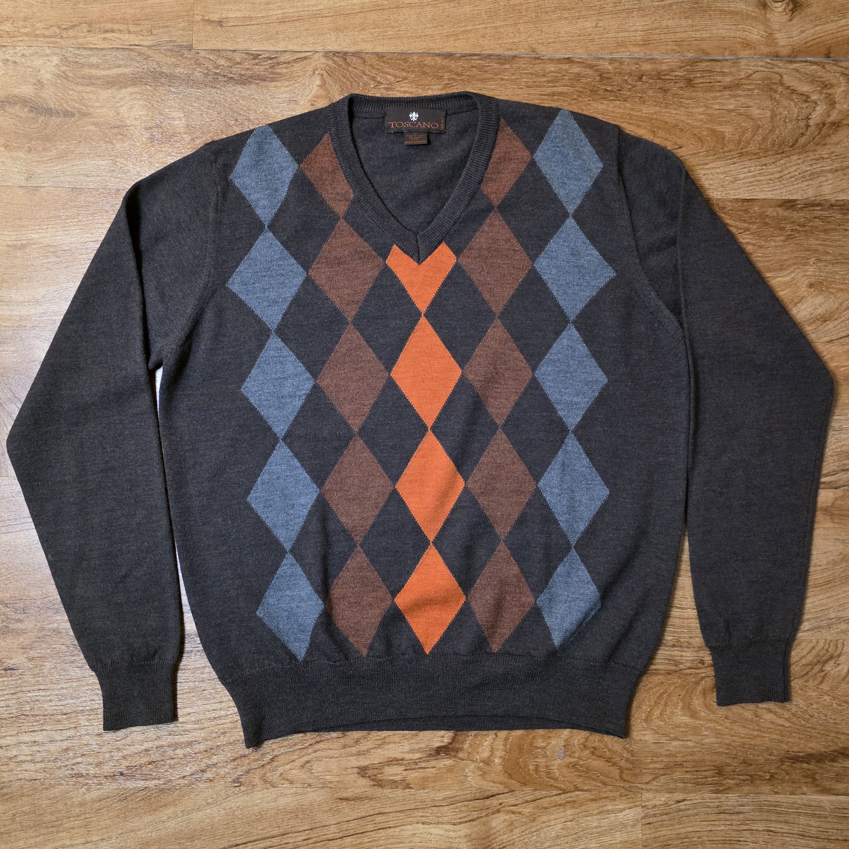 Toscano Toscano Brown Argyle Merino Wool Sweater Size US M / EU 48-50 / 2 - 1 Thumbnail