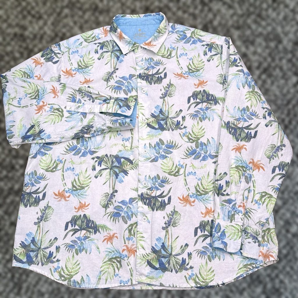 Vintage Paradise Collection Shirt 2XL XXL White Floral Button Up Linen Mens Size US XXL / EU 58 / 5 - 1 Thumbnail