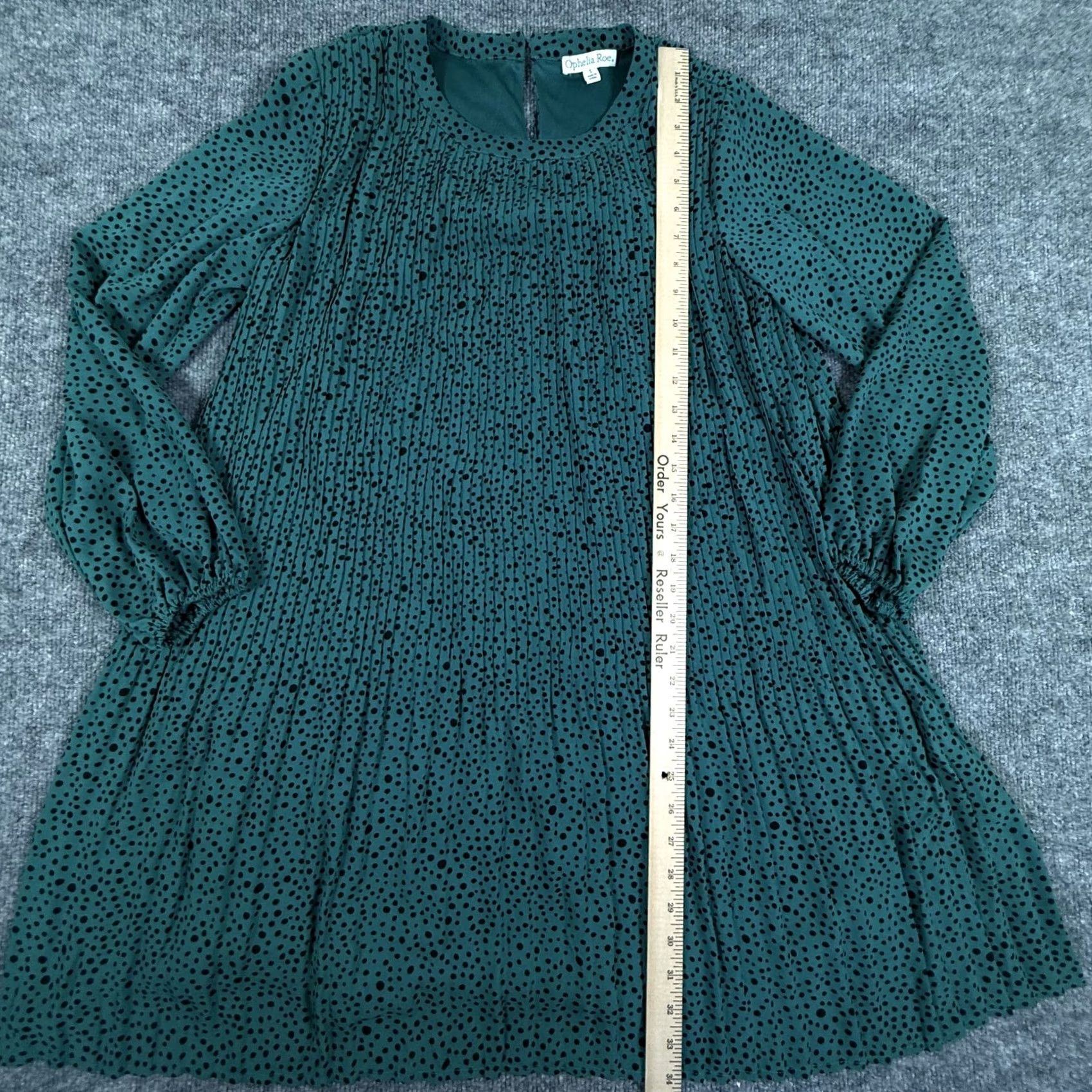 Vintage Ophelia Roe Dress Womens Small Green Black Polka Dot Long Sleeve Pleated Lined Dress Size S / US 4 / IT 40 - 4 Thumbnail