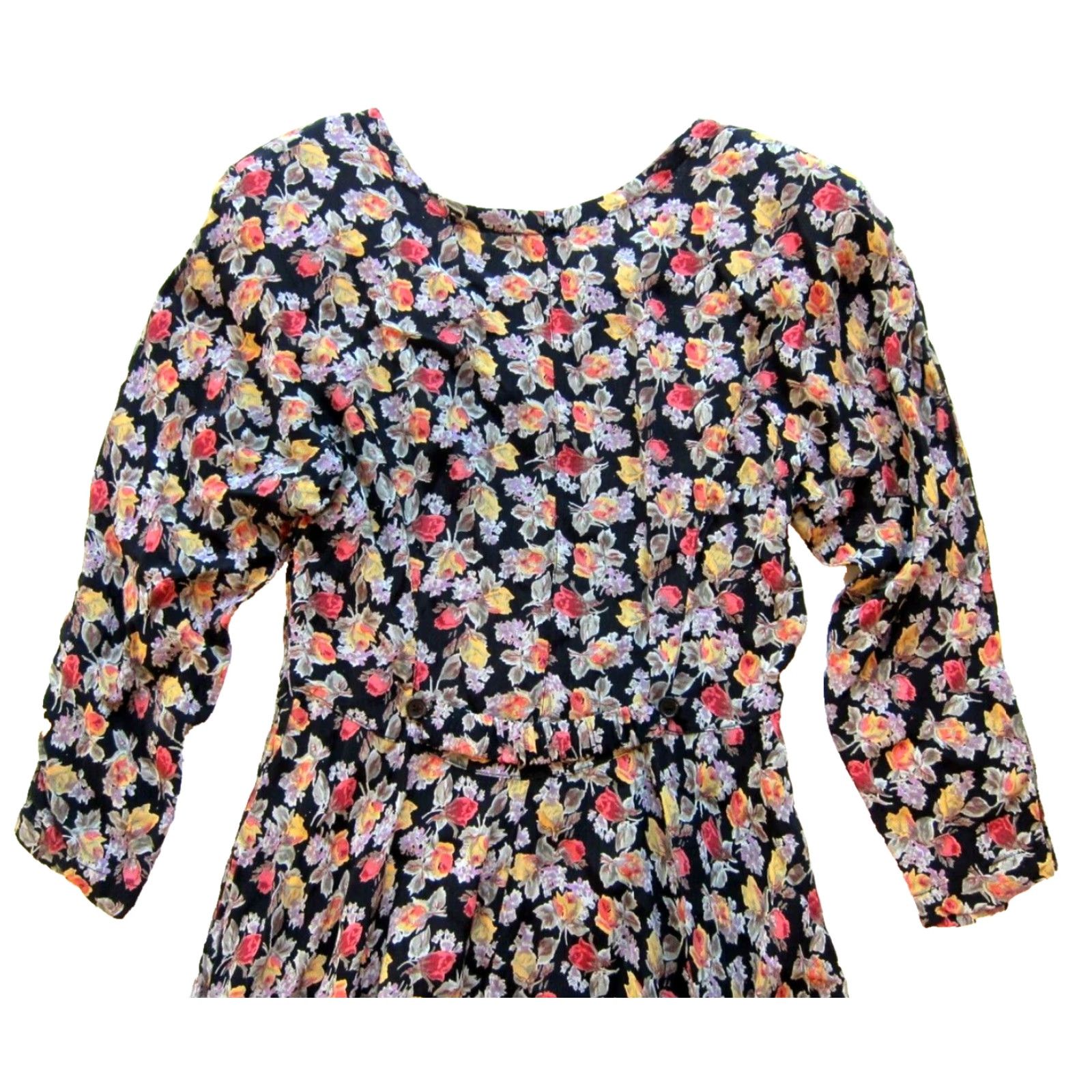 Vintage VTG 90's Rayon Pink Black Yellow Rose Floral 3/4 Sleeve Midi Prairie Dress S-M Dress Size S / US 4 / IT 40 - 4 Thumbnail