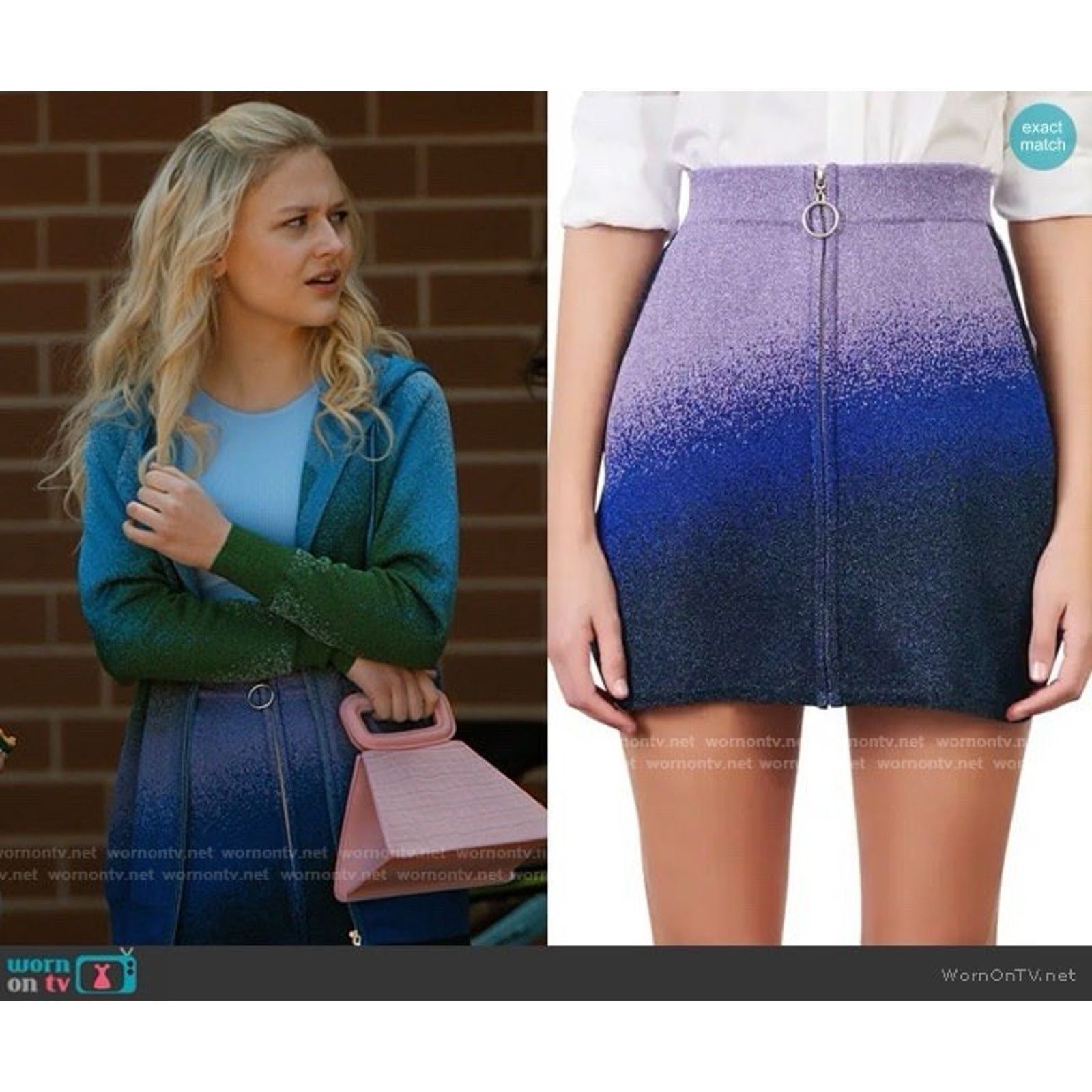 Maje maje Miniskirt Purple Blue Ombré Going Out Metallic Zip Up Size 34" / US 12 / IT 48 - 7 Thumbnail