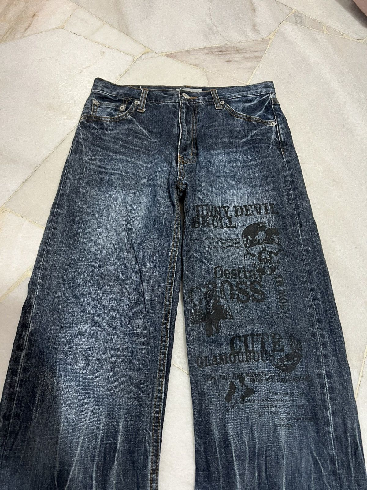 If Six Was Nine × Japanese Brand × Le Grande Bleu (L.G.B.) 🌈90’s Style Sorridere Funny Devil Skull Jeans Size US 28 / EU 44 - 4 Thumbnail