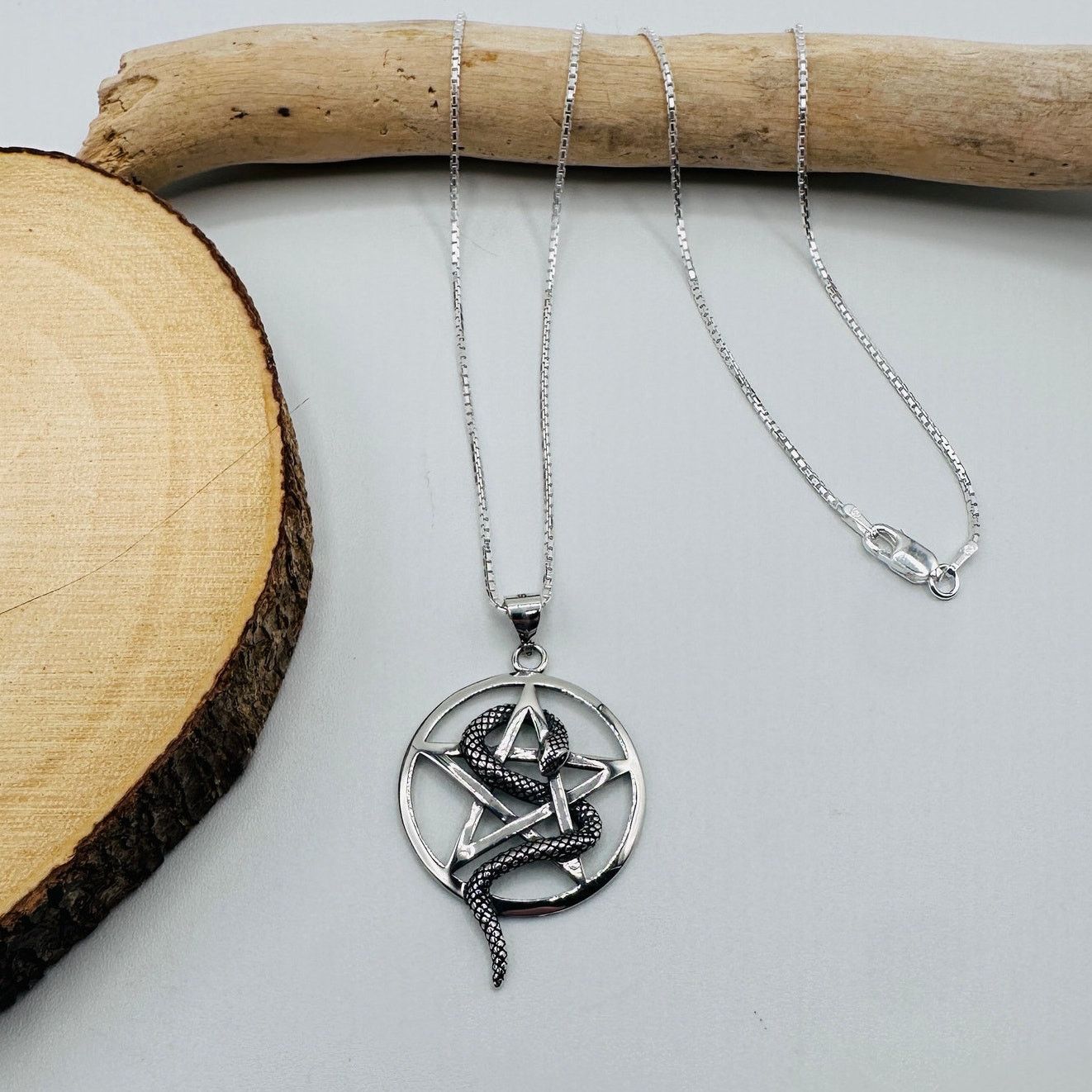 The Unbranded Brand Sterling Silver Snake Pentagram Pendant Necklace-925 Silver Size ONE SIZE - 1 Thumbnail