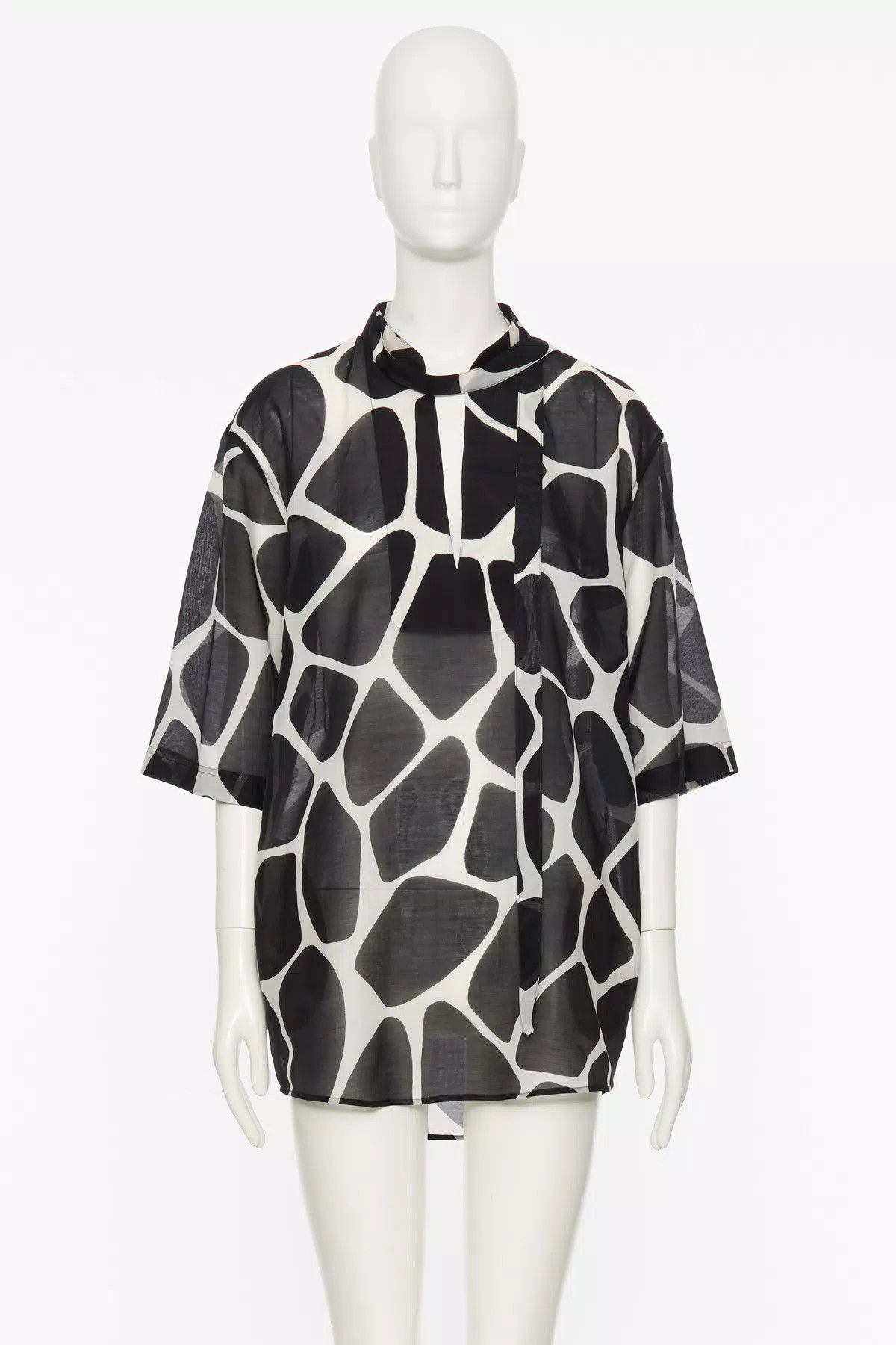 Valentino o1s1wg110925 Giraffa Print Short Voile Dress in Black/Avorio Size M / US 6-8 / IT 42-44 - 2 Thumbnail