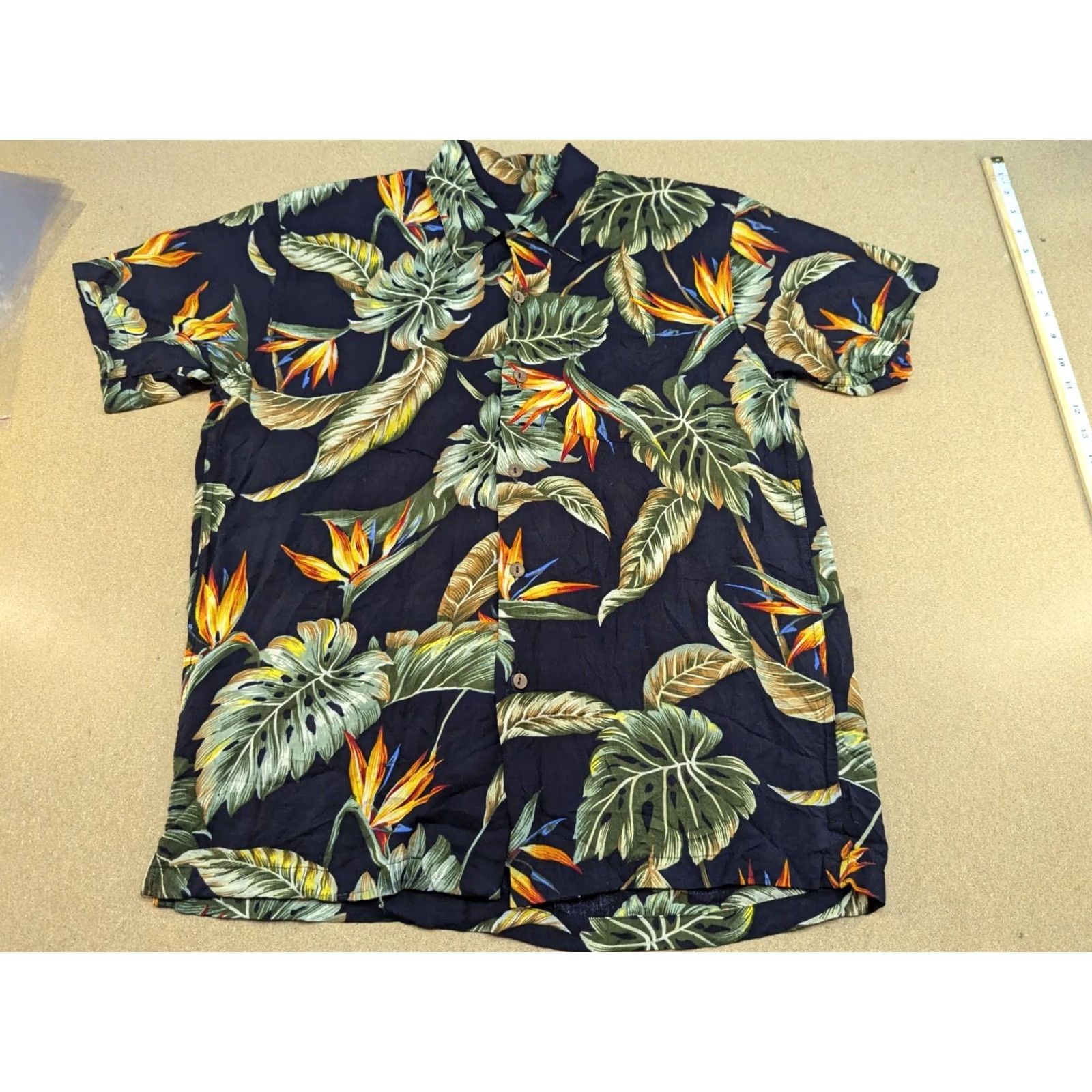 Gloverall Karmakula Mens Hawaiian Shirt Size 1 Floral Leaf All Over Print AOP Short Sleeve Shirt Mens Yellow Hawaiian 90s Theme Size US XS / EU 42 / 0 - 2 Thumbnail
