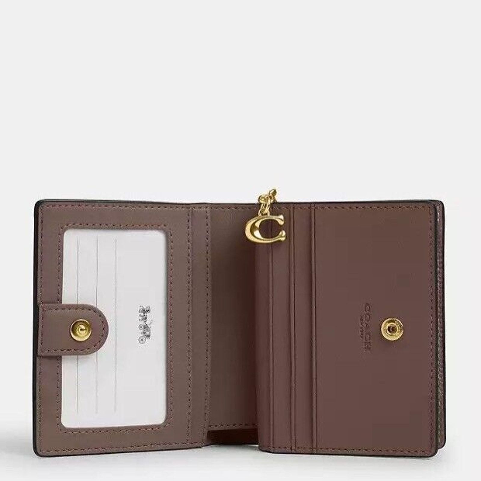 Coach NWT Coach C2862 Leather Snap Card Case Wallet Dark Stone Size ONE SIZE - 5 Thumbnail