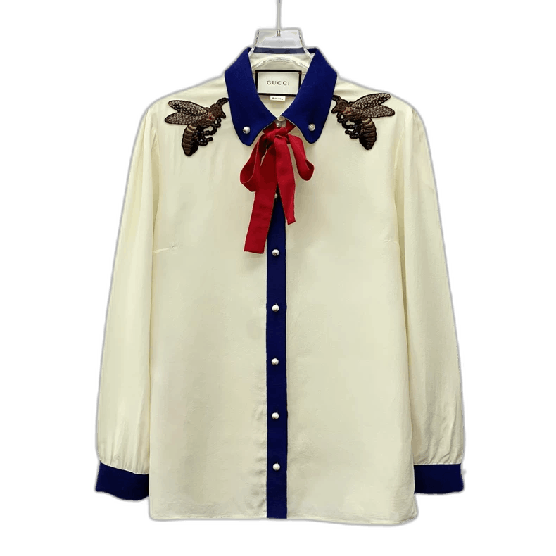 Gucci Gucci Beige Silk Long Sleeve Button-Up Shirt Size L / US 10 / IT 46 - 1 Thumbnail