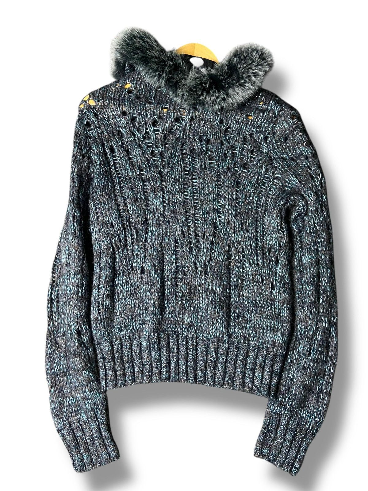 Japanese Brand TC Tricot Chic Faux Fur Collar Knit Cardigan (154) Size US S / EU 44-46 / 1 - 5 Thumbnail